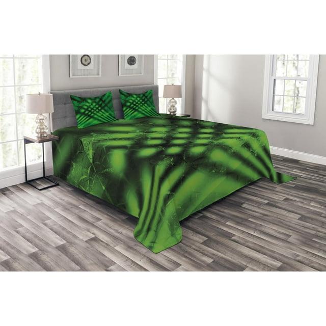 Ambesonne Ambesonne Lime Green Bedspread Set Psychedelic Blurry Hunter Green Black
