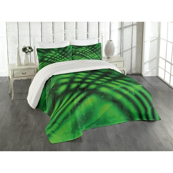 Ambesonne Ambesonne Lime Green Bedspread Set Psychedelic Blurry Hunter Green Black