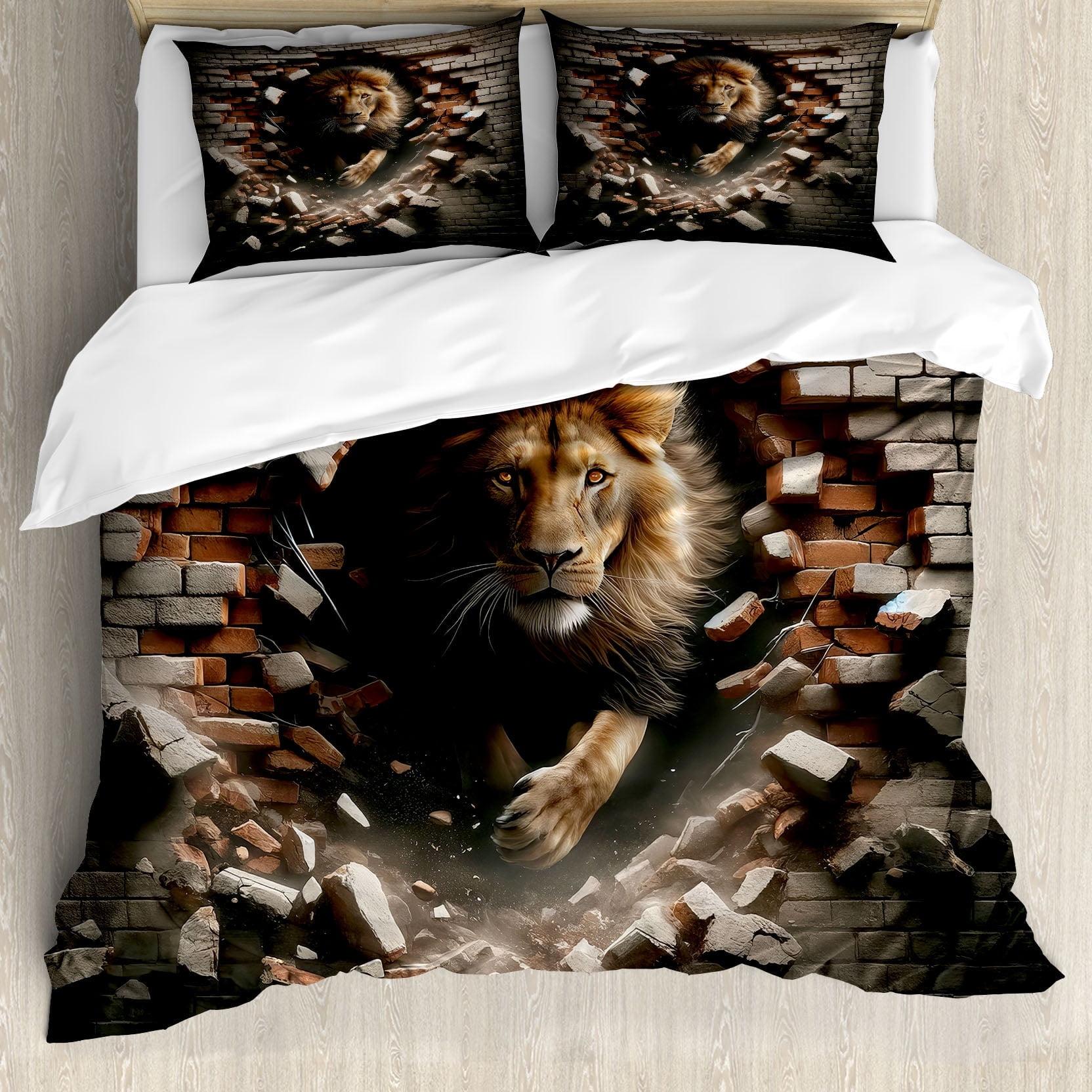 California King Lion Duvet Cover Set with Pillow Shams