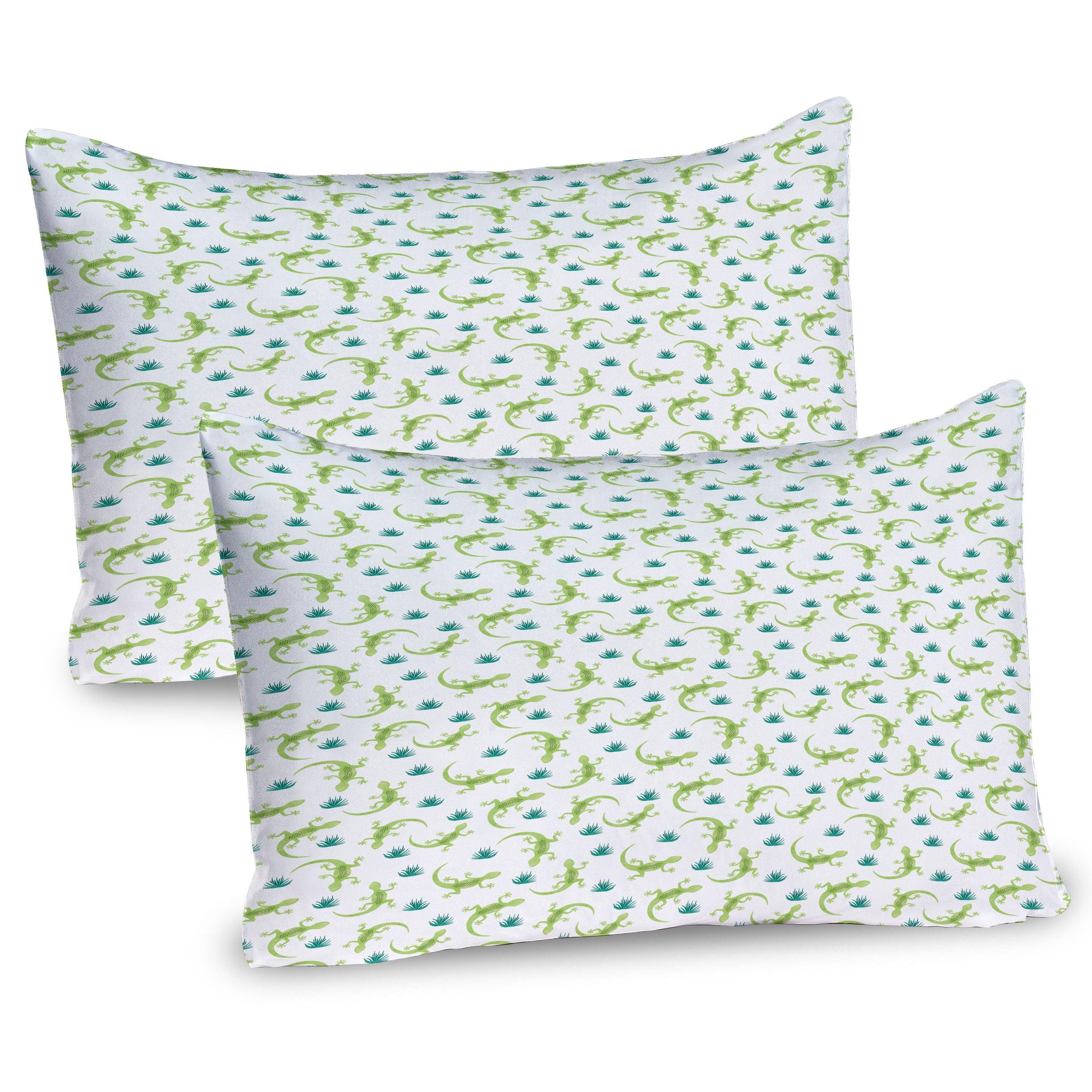 Ambesonne Lizard Pillow Sham 2 Pack Crawling Desert Creature Avocado Green Teal