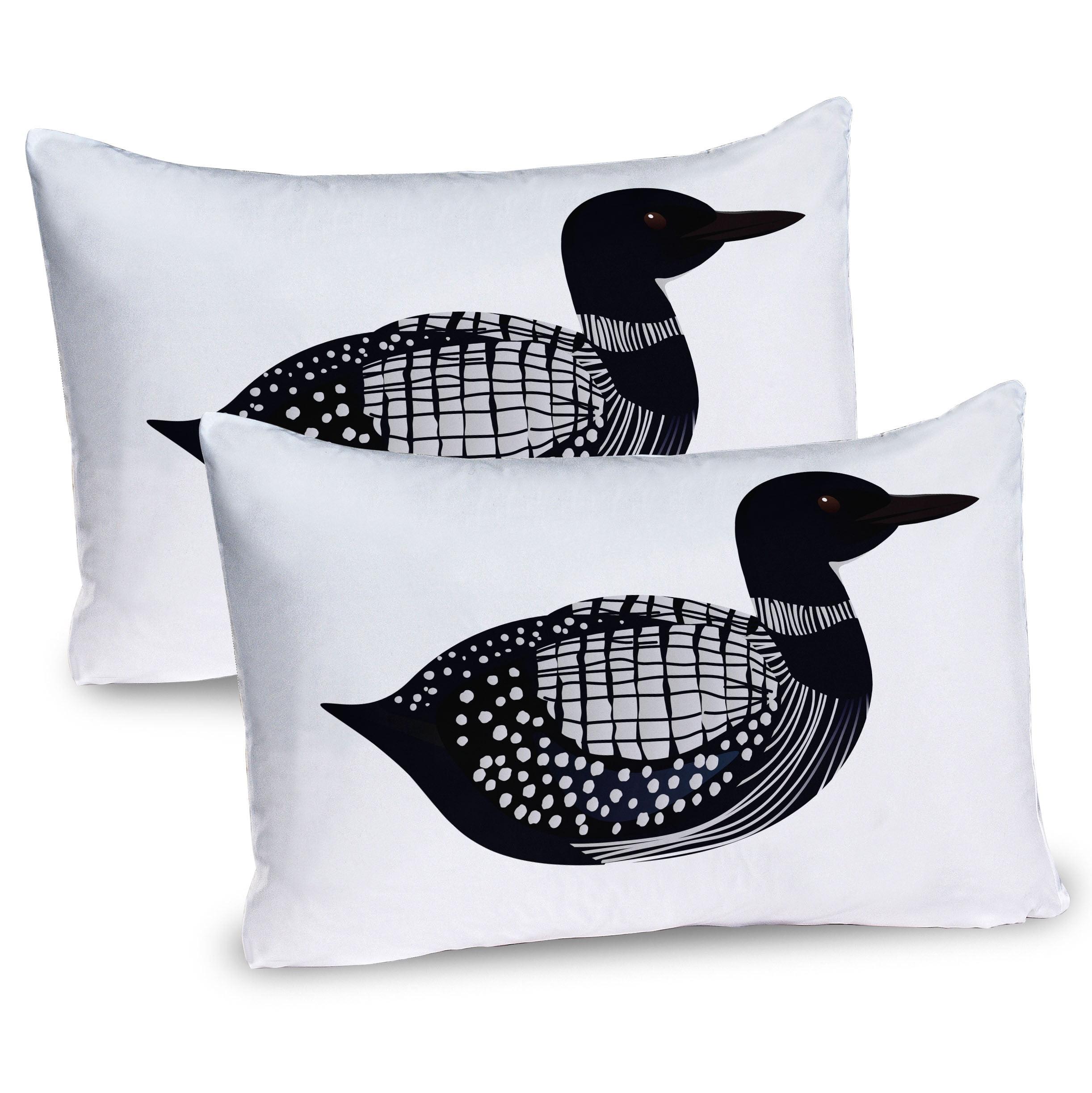 Night Blue and Grey Loon Bird Microfiber Pillow Shams 2-Pack