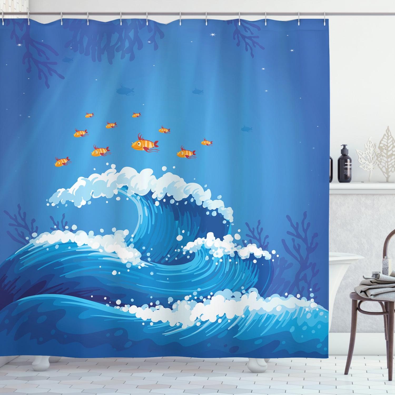 Violet Blue Orange Fabric Ocean Wave Shower Curtain