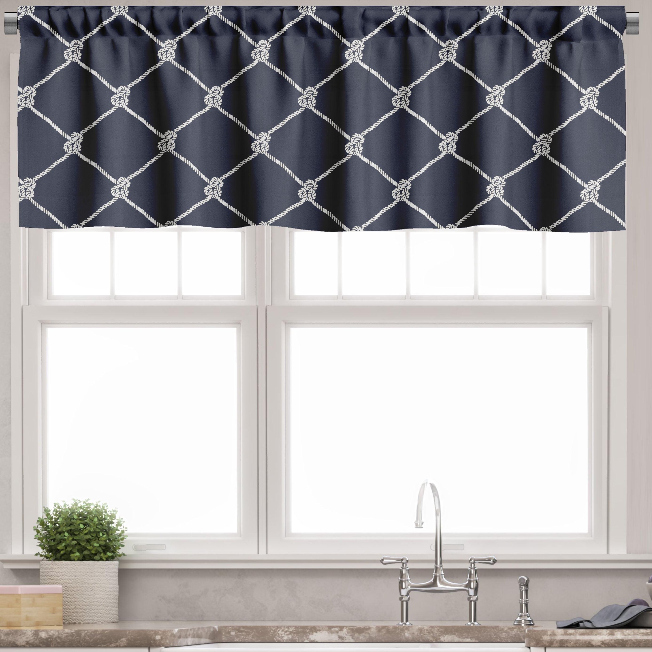 Ambesonne Marine Valance Pack of 2 Classic Nautical Sea Sailing - Dark Blue White