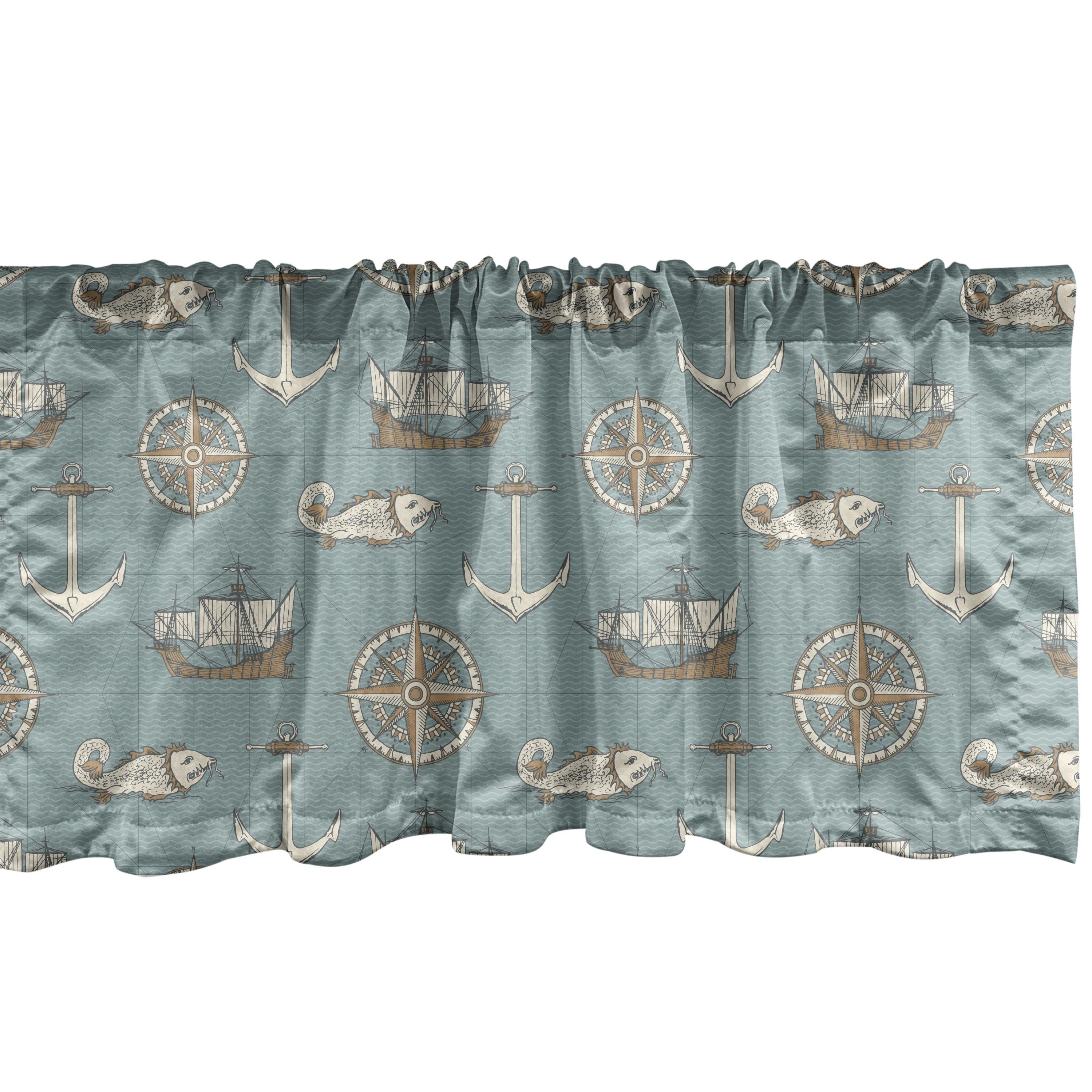 Ambesonne Marine Valance Pack of 2 Retro Nautical Elements Art 94493