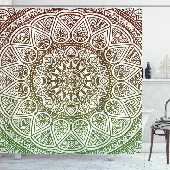 Ambesonne Medallion Shower Curtain, Ethnic Leafy Round Ornate, 69"Wx70"L, Burgundy and Green
