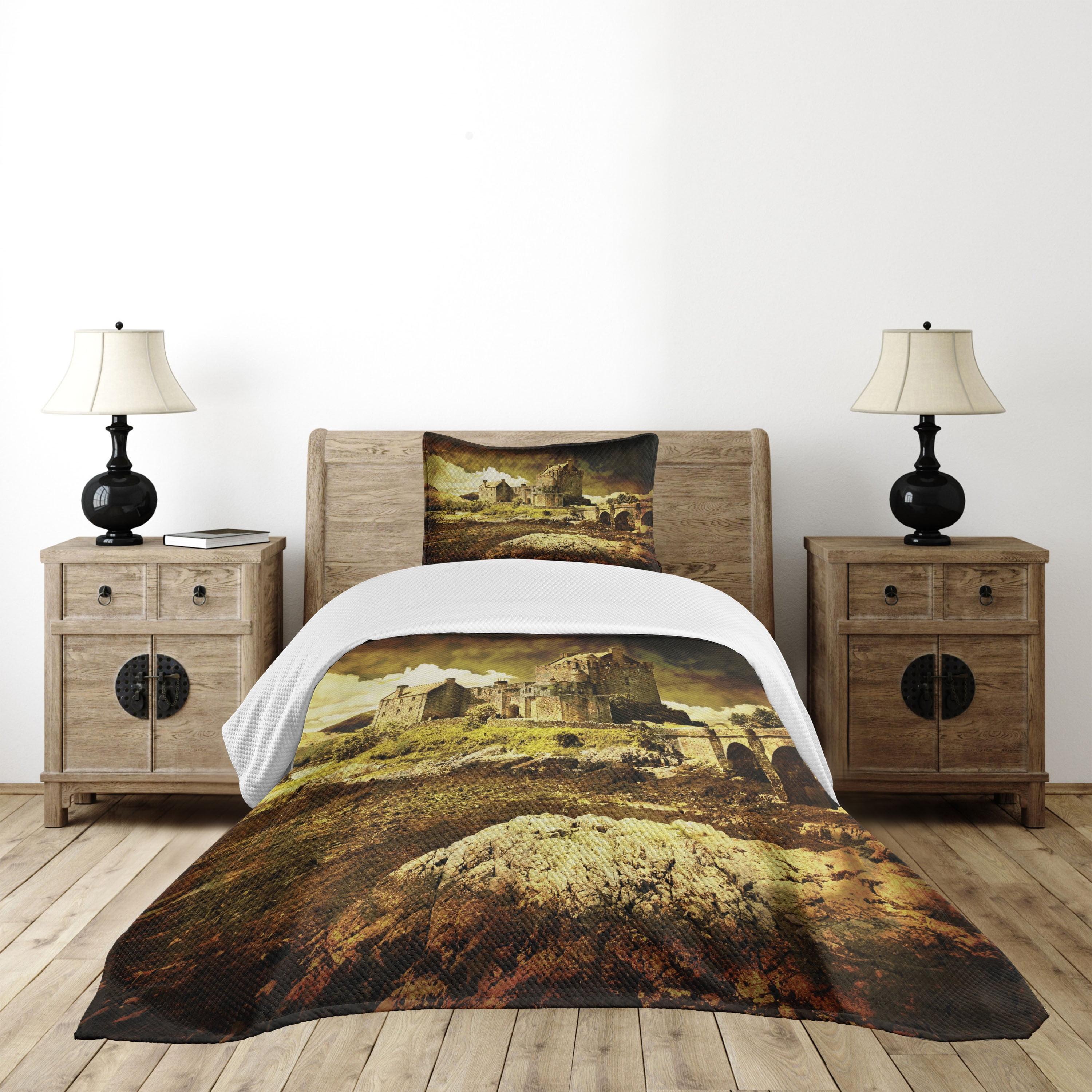 Ambesonne Ambesonne Medieval Bedspread Set Old Scottish Castle Grey Green