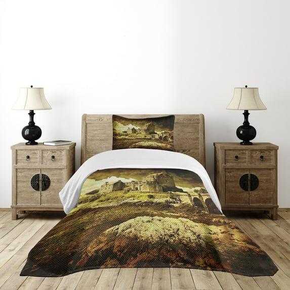 Ambesonne Ambesonne Medieval Bedspread Set Old Scottish Castle Grey Green