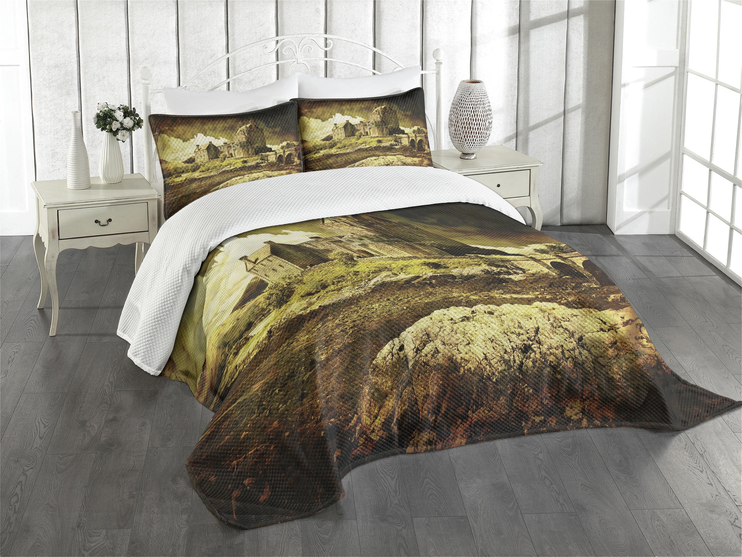 Ambesonne Ambesonne Medieval Bedspread Set Old Scottish Castle Grey Green