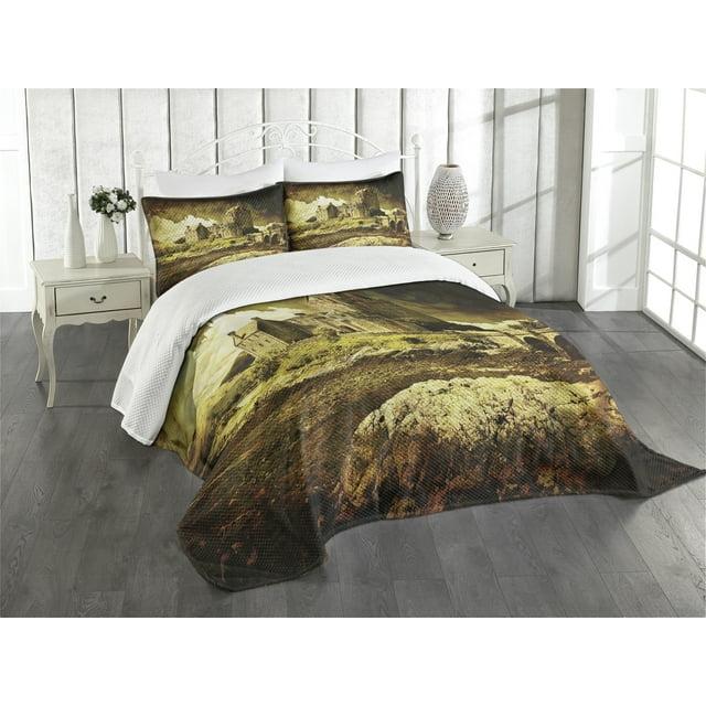 Ambesonne Ambesonne Medieval Bedspread Set Old Scottish Castle Grey Green
