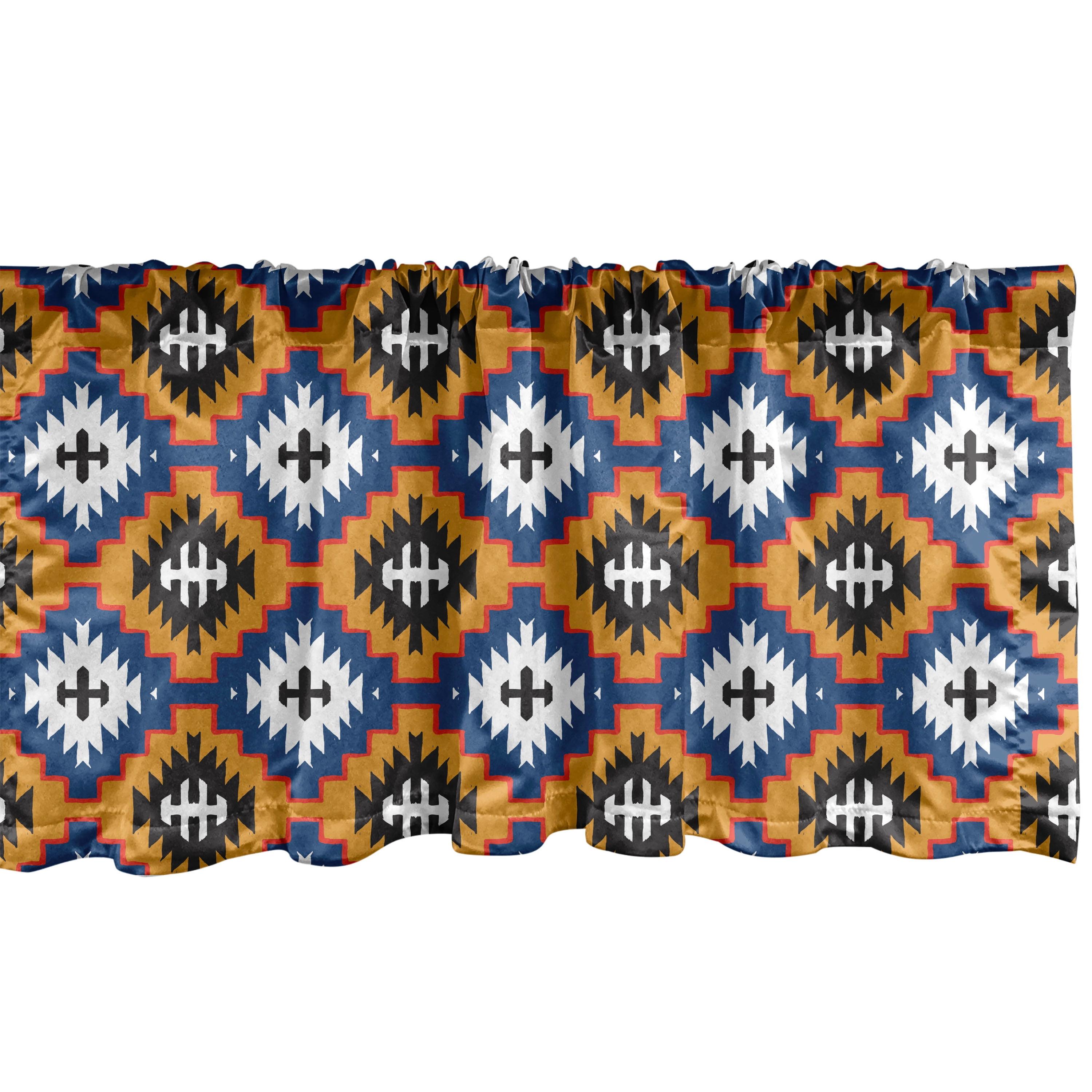 Ambesonne Mexican Print Valance Pack of 2 Simplistic Ethnic Art Orange Dark Sky Blue