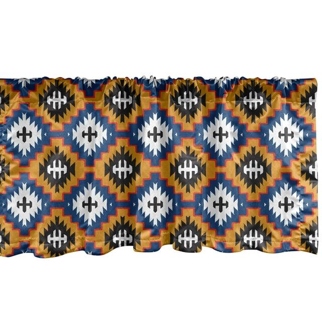 Ambesonne Ambesonne Mexican Print Valance Pack of 2 Simplistic Ethnic Art Orange Dark Sky Blue