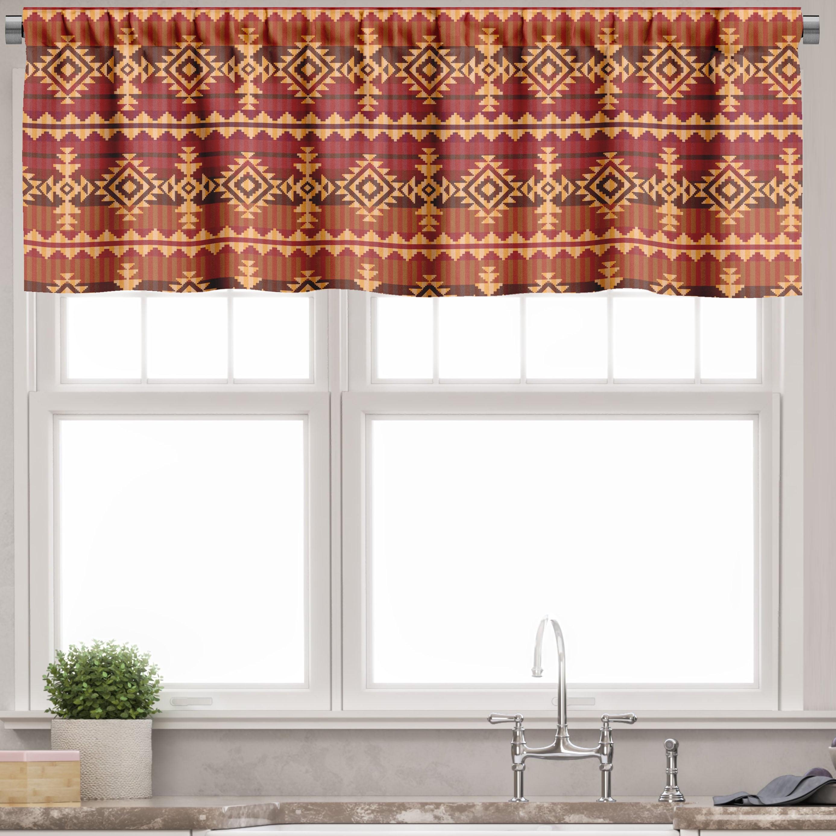 Aztec Pattern Pale Orange Brown Satin Rod Pocket Valance Set