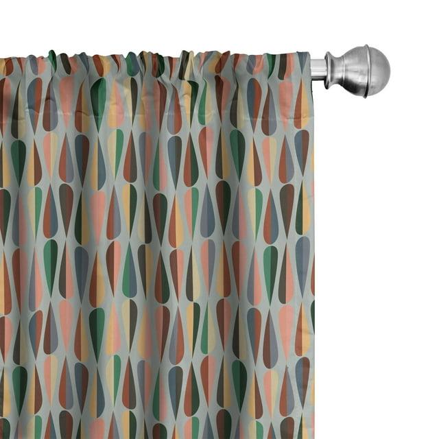 Ambesonne Mid Century Panel Curtain, Simple 2 Colored Drop Shapes Abstract Symmetrical Grid Greyscale Background, Lightweight Window Treatment Living Room Bedroom Decor, Multicolor Semi-Sheer Rod Pocket Sliding Panel (Set of 2)