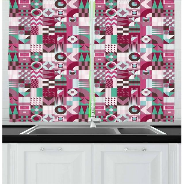 Ambesonne Geometric Tailored 55'' W Kitchen Curtain in (Set of 2)