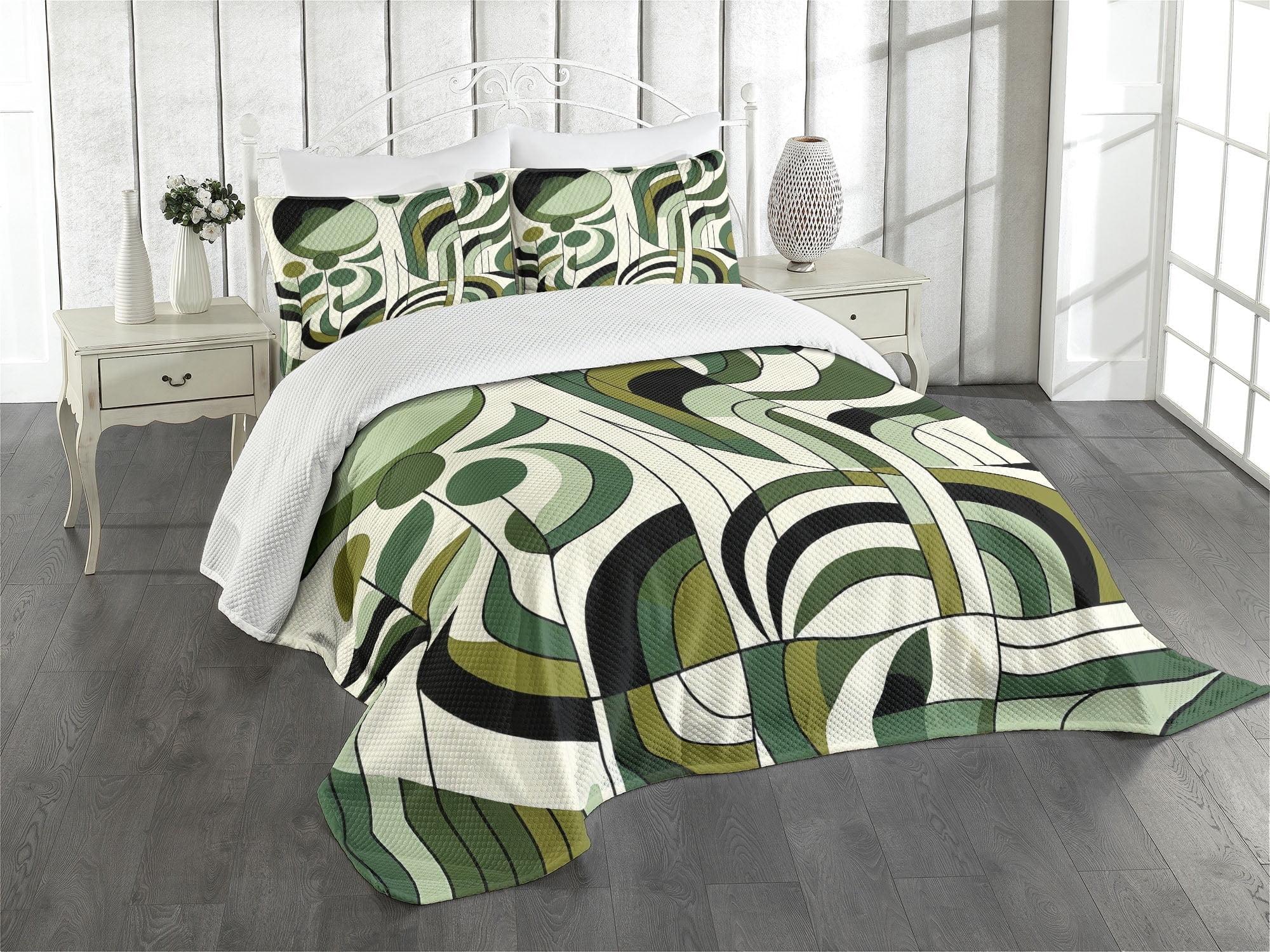 King Pale Green and Dark Grey Quilted Bedspread Set