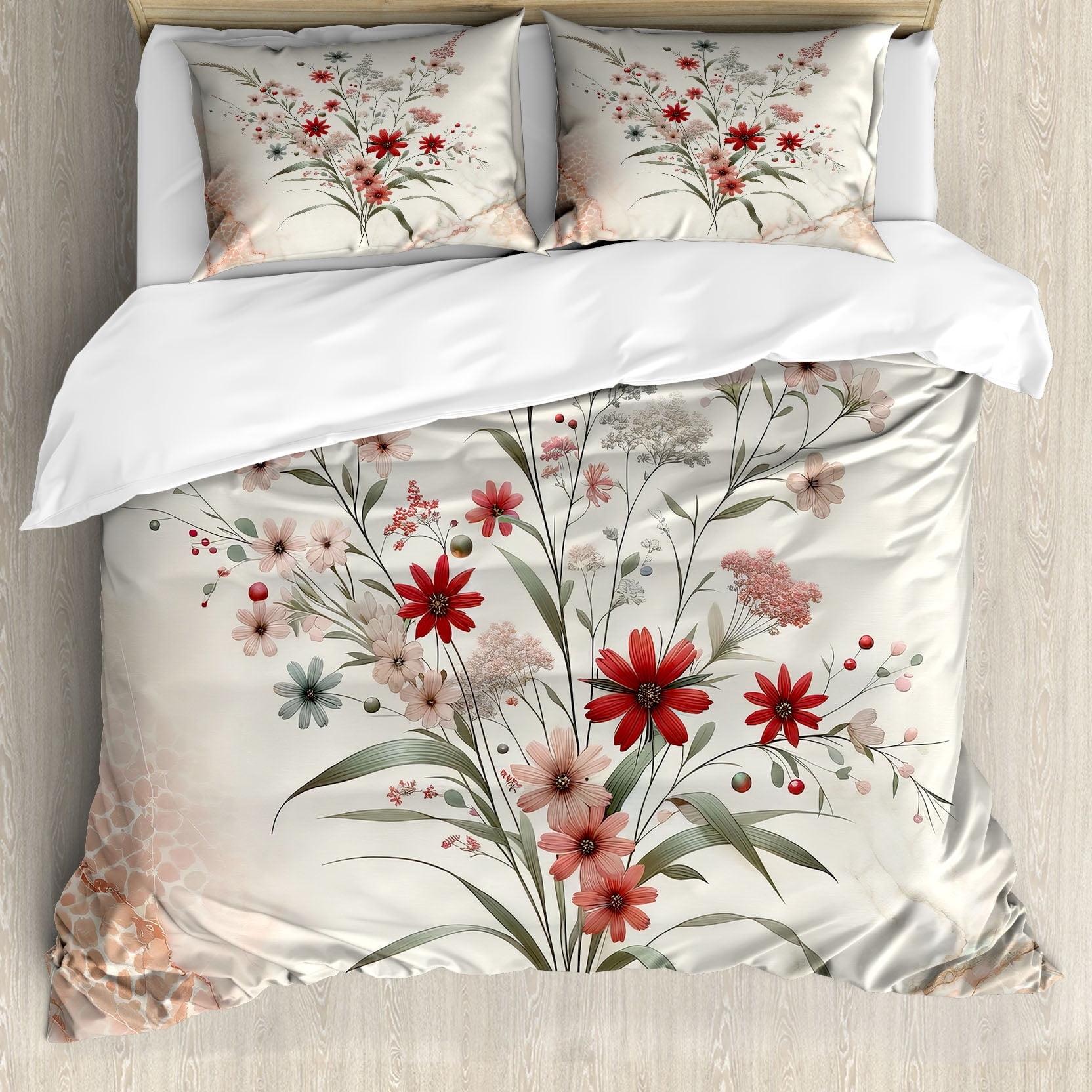 King Blush Ivory Sage Green Floral Duvet Cover Set