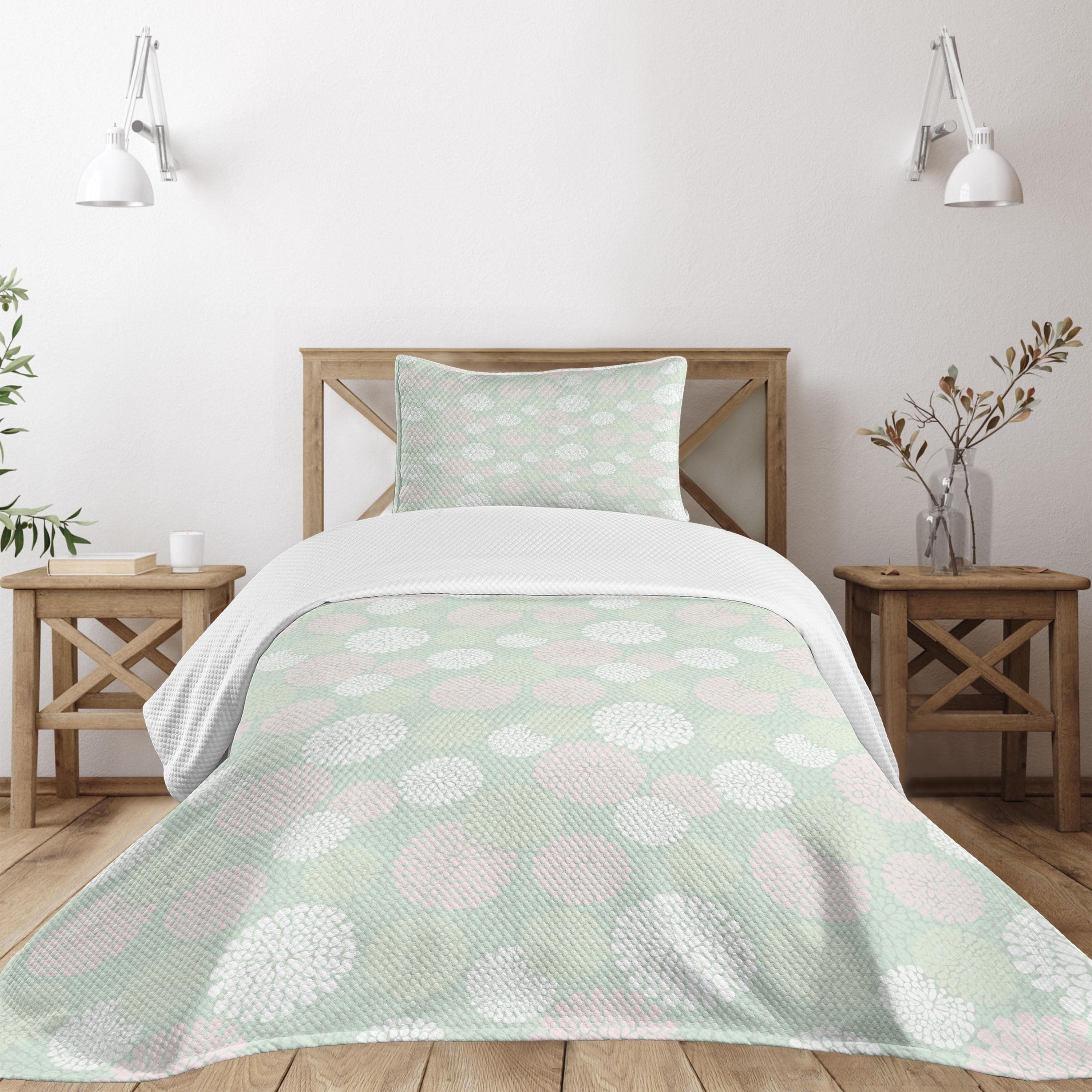 Twin Pink and Green Dahlia Kids Bedspread Set