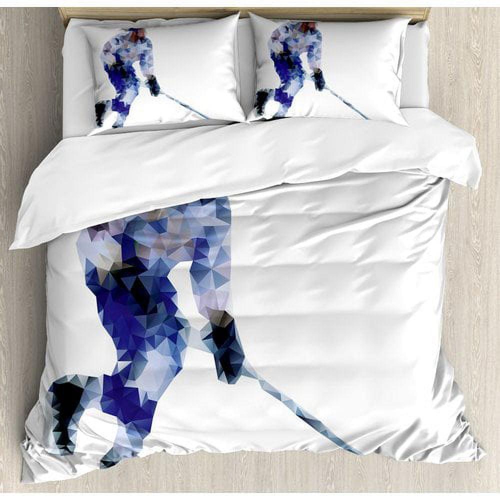 King Size Multicolor Microfiber Hockey Duvet Cover Set