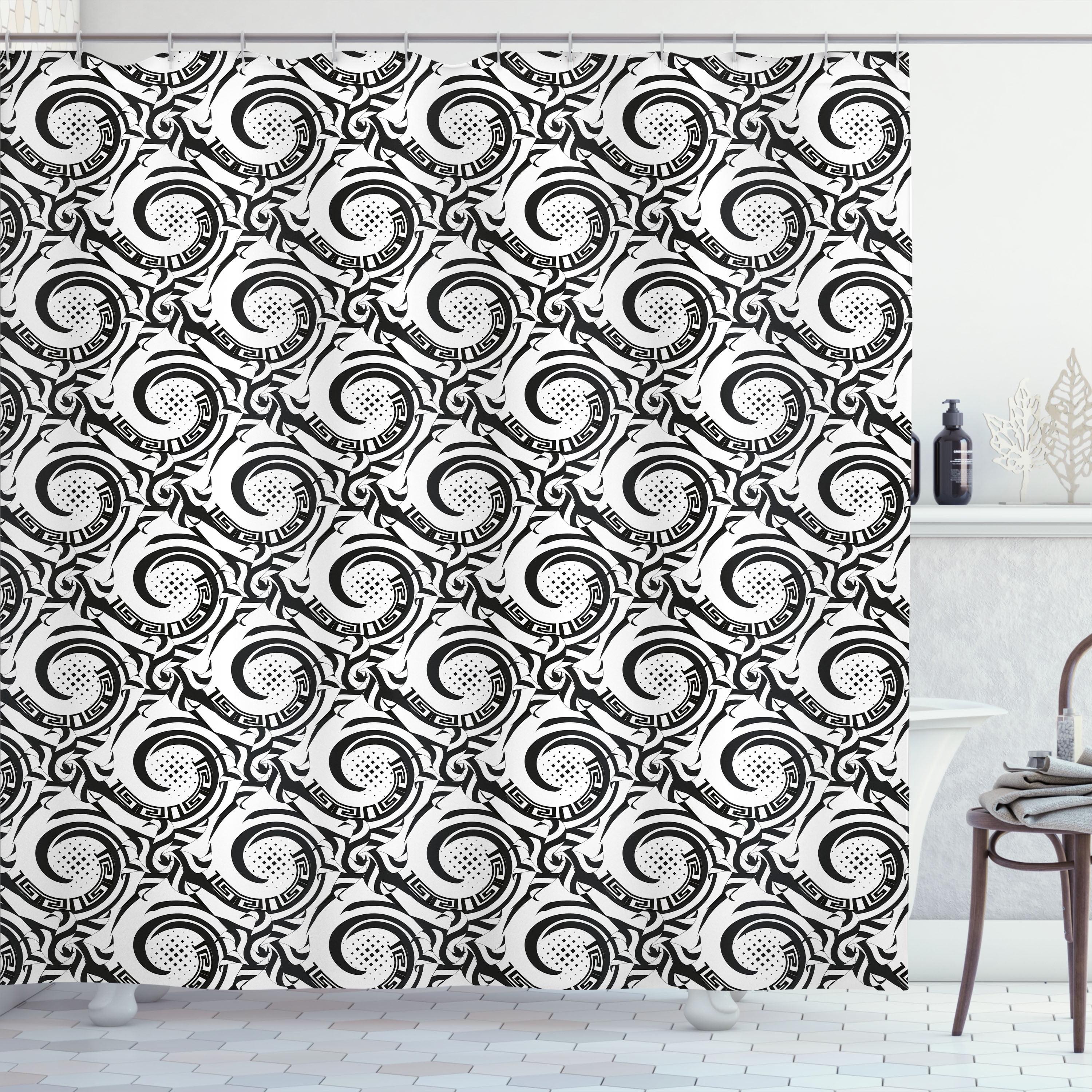 Ambesonne Geometric Shower Curtain, Overlapping Spirals, 69"Wx70"L, Black White and Grey