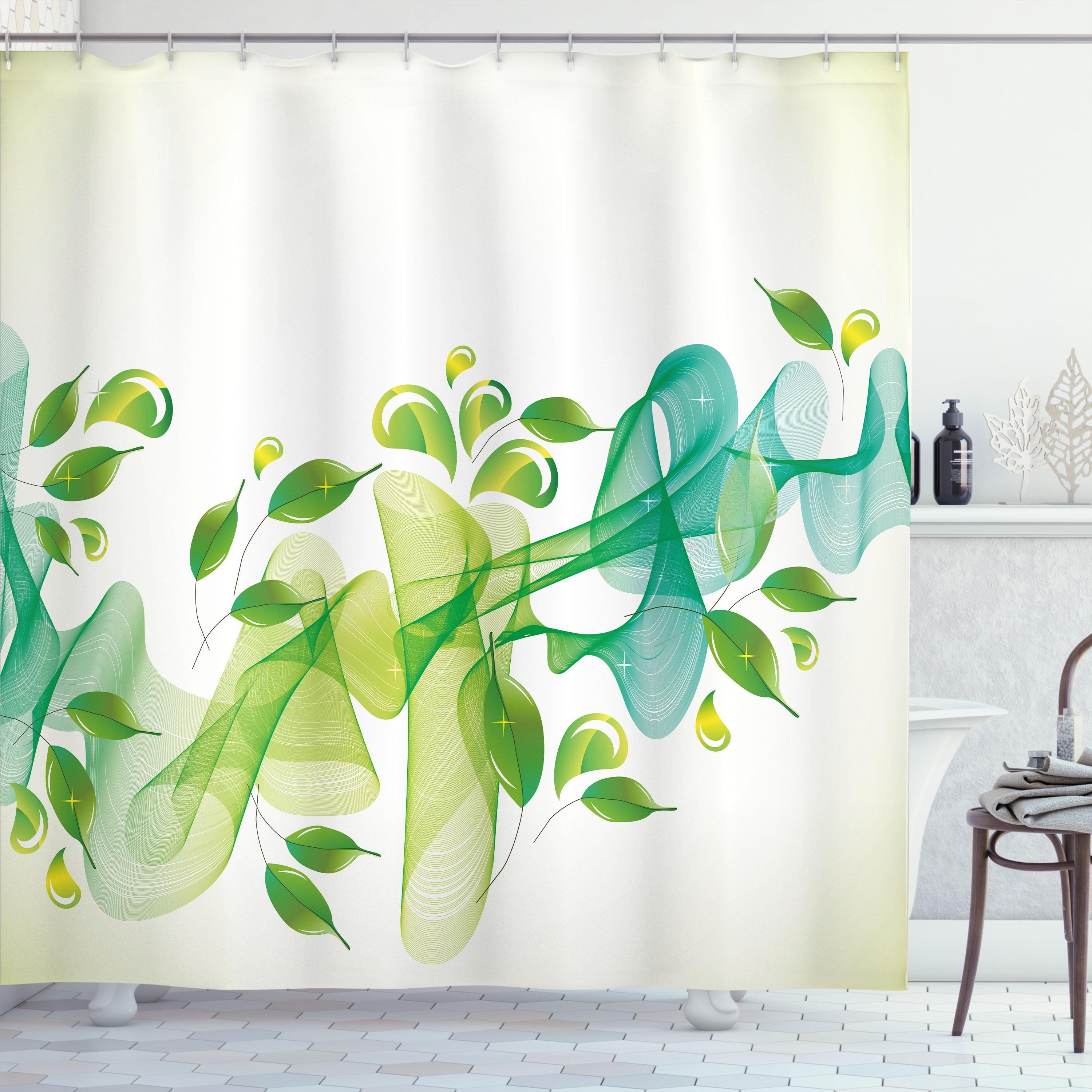 Waterproof Floral Design Fabric Shower Curtain with Hooks