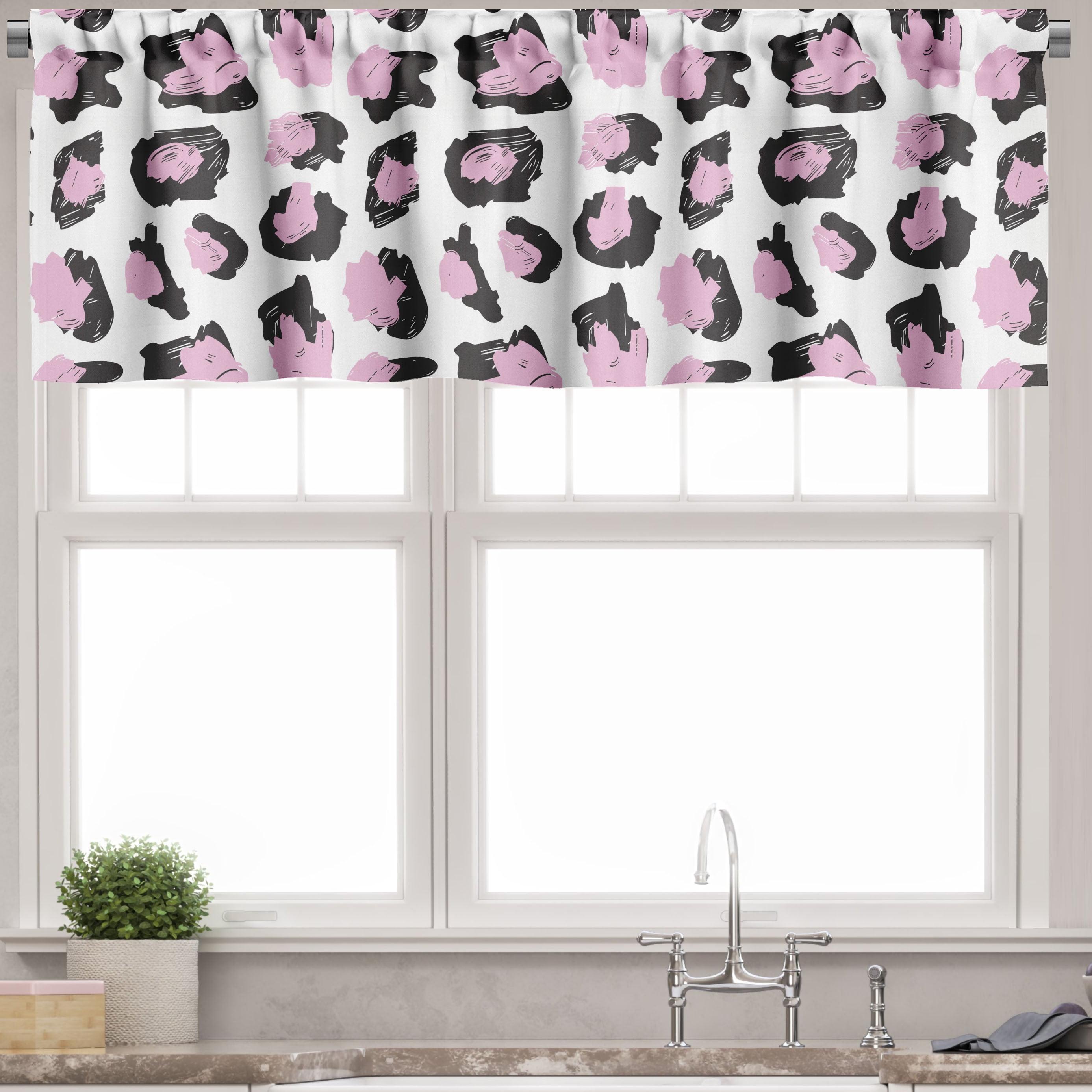 Pale Pink and Charcoal Grey Leopard Print Satin Valance