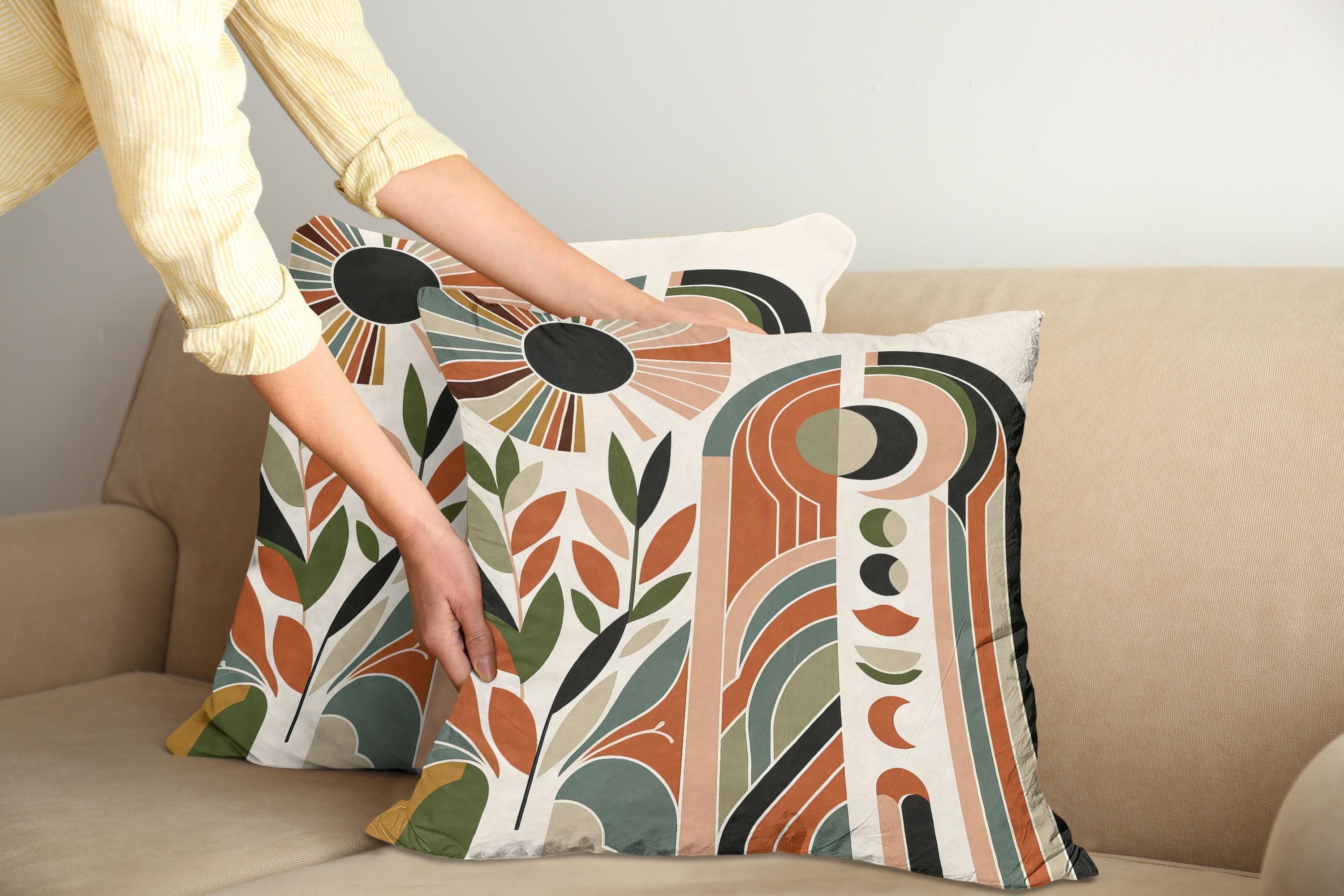 Ambesonne Monstera Pillow Covers 2 Pack Beige Green and Burnt Orange