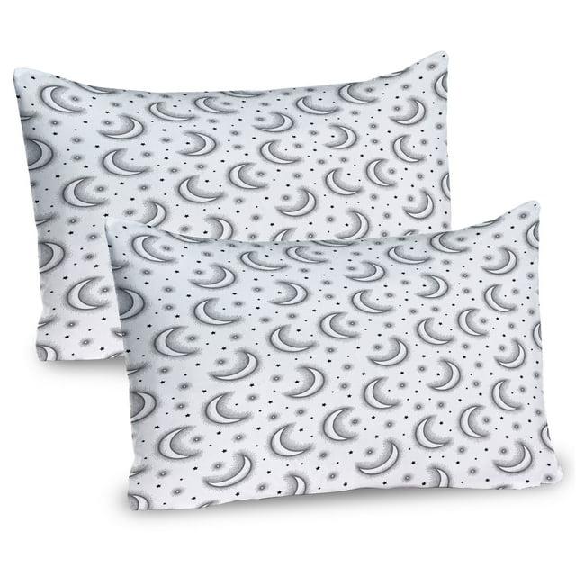 Ambesonne Ambesonne Moon Pillow Sham 2 Pack Dotwork Crescent Phase Stars Charcoal Grey and White