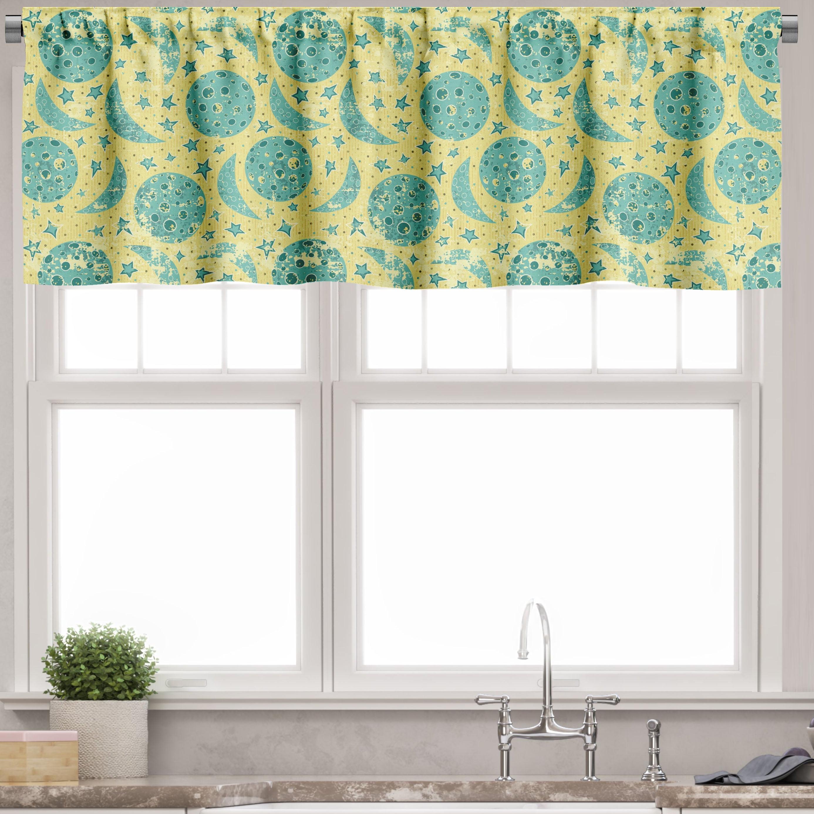 Yellow and Teal Moon Phases Light Filtering Valance Set