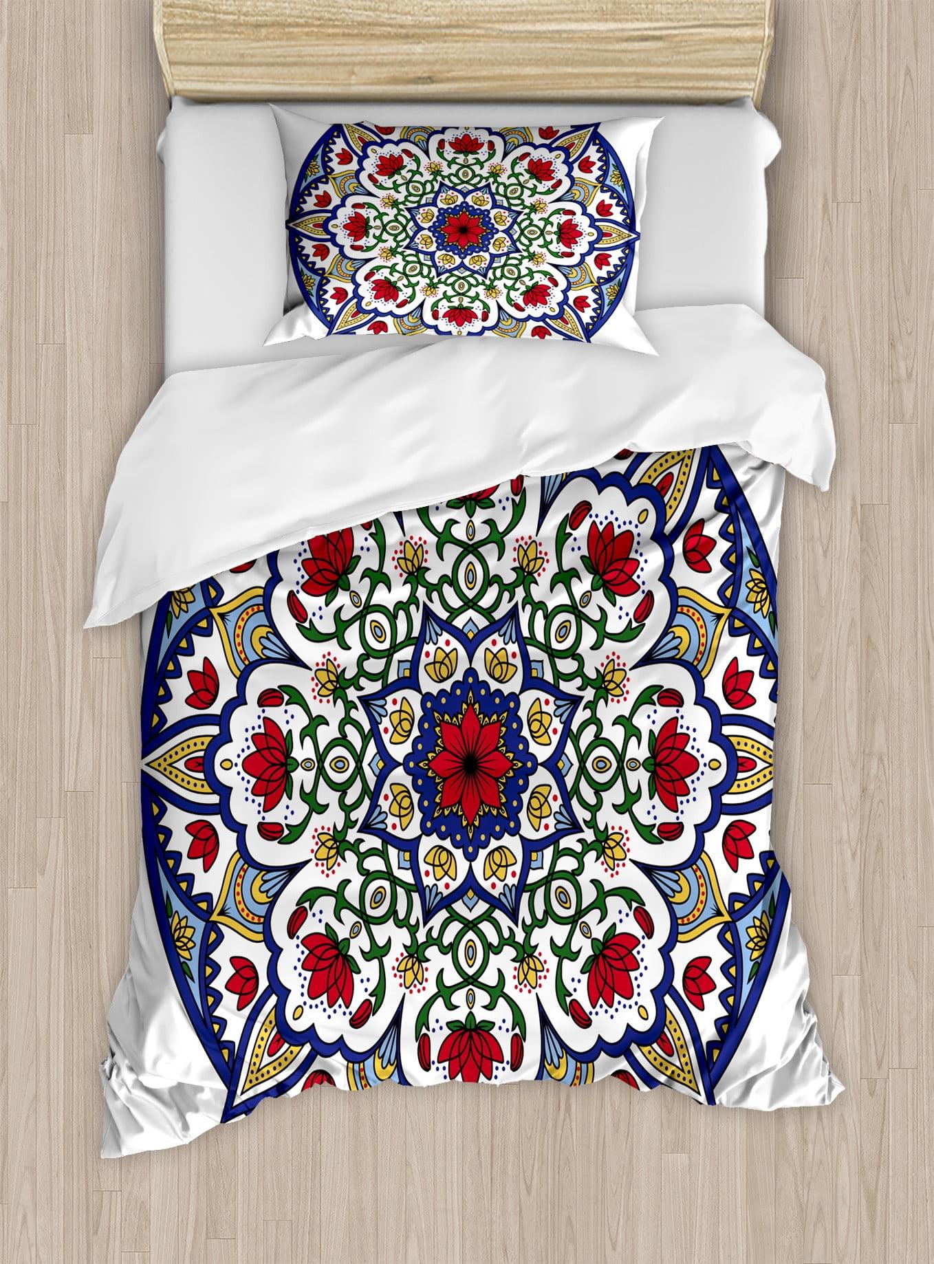 Twin Green Blue Ruby Mandala Floral Duvet Cover Set