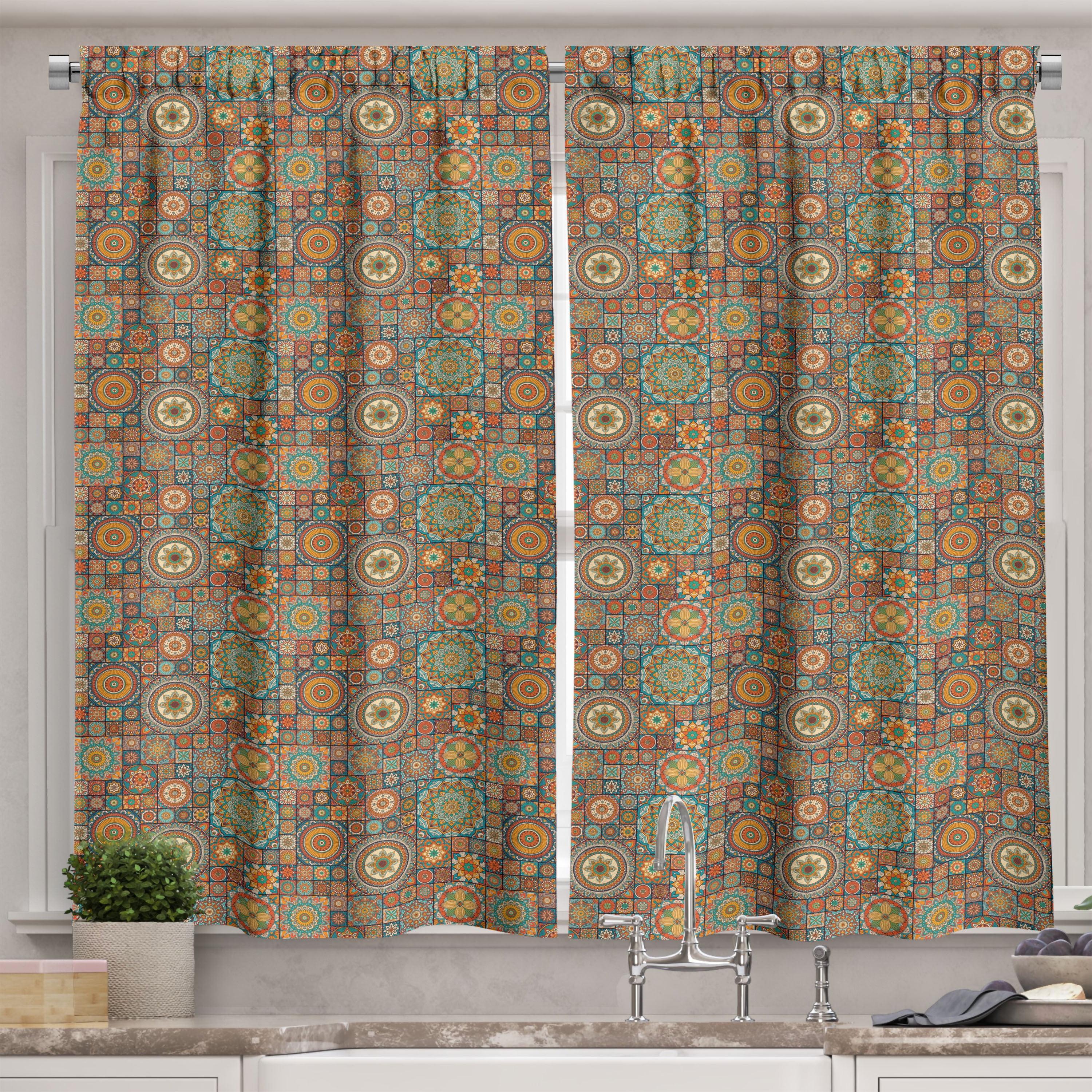 Moroccan Patterned Light Filtering Polyester Kitchen Curtains