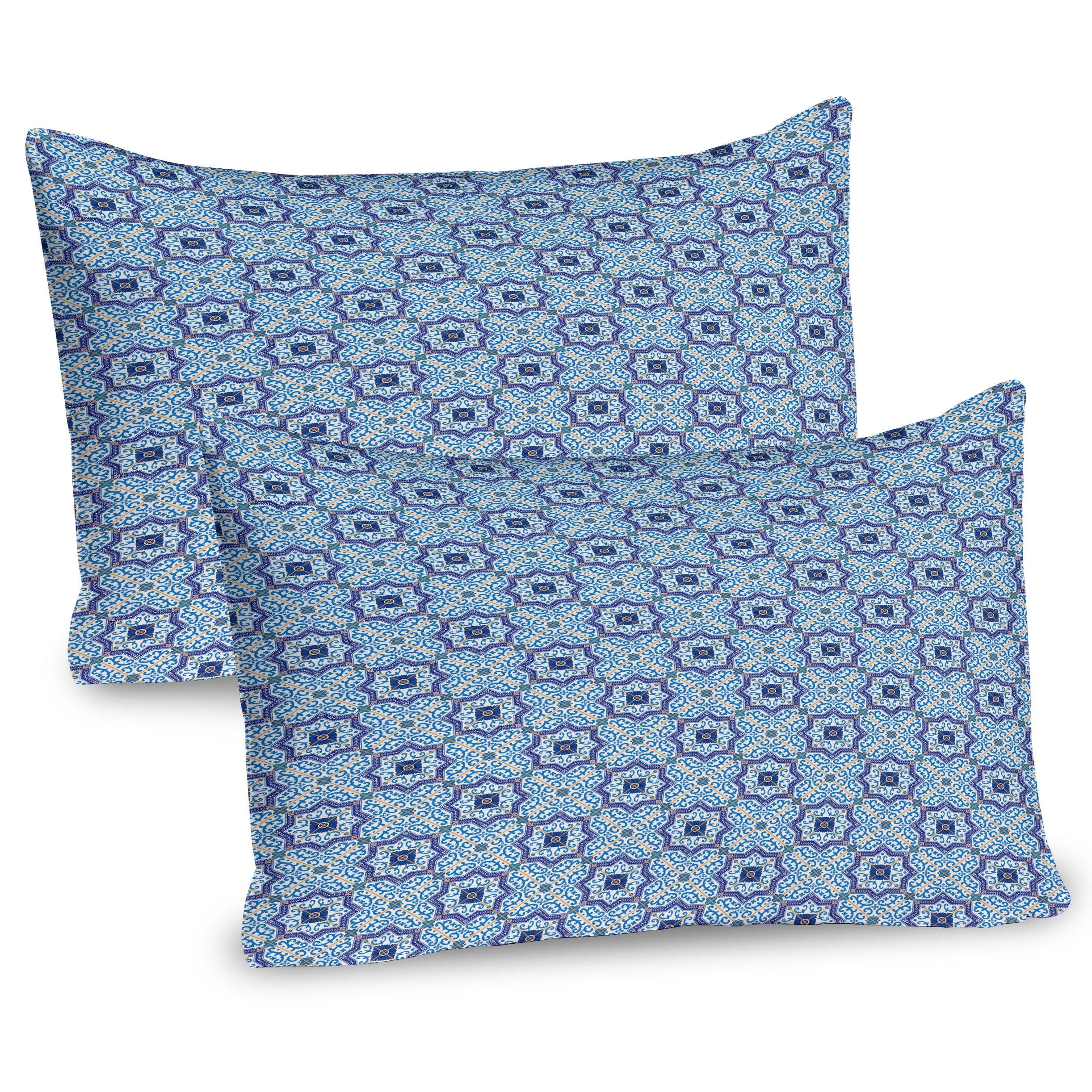 Ambesonne Moroccan Pillow Sham 2 Pack Diagonal Classic Lines Blue Orange White