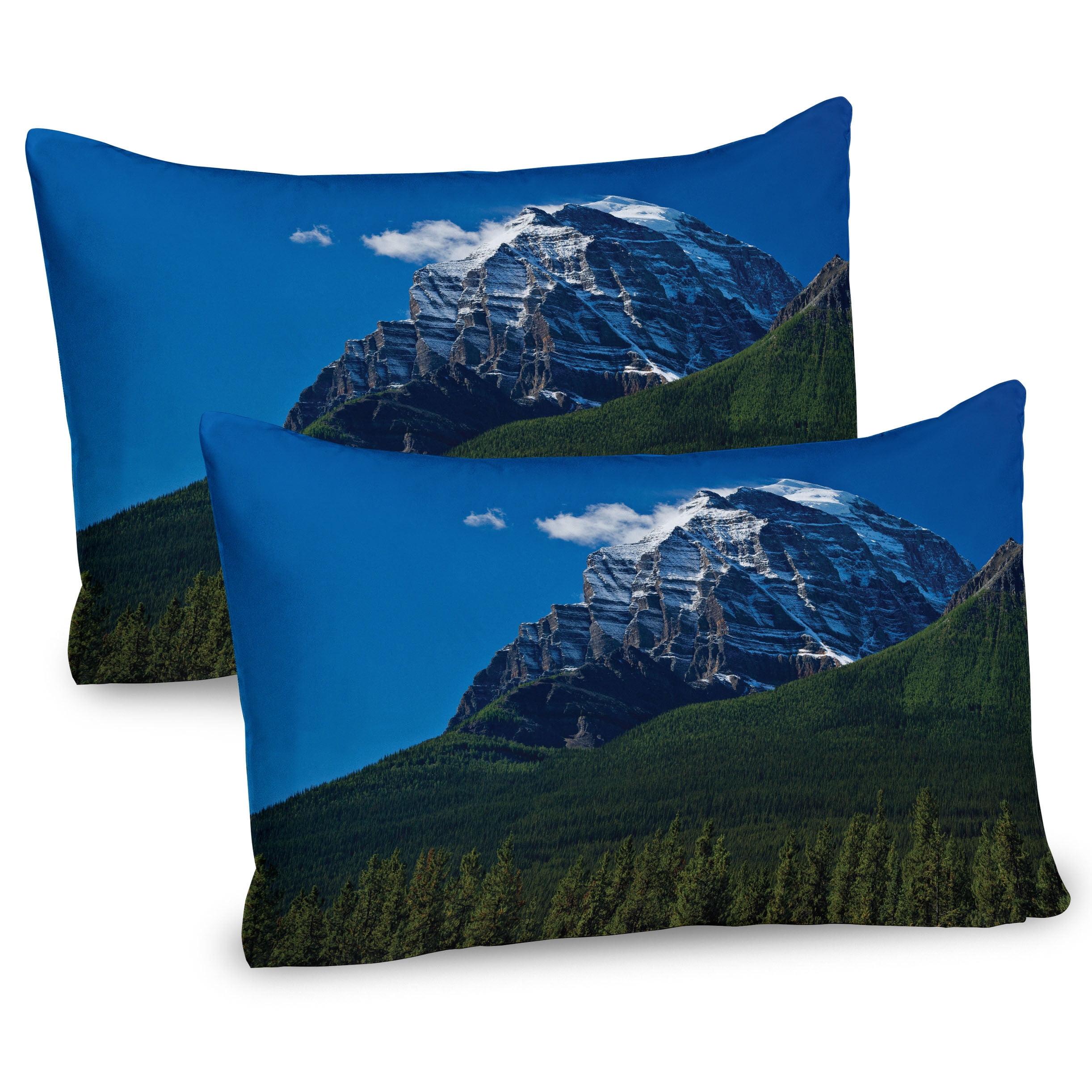 Mountain Scene Blue and Green Microfiber Pillow Sham Set