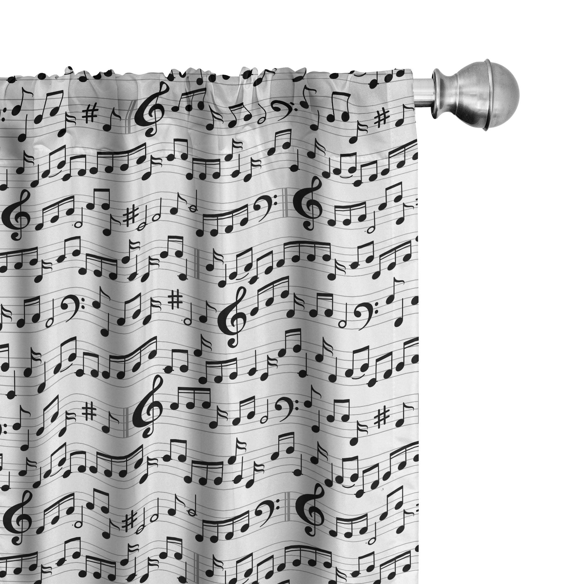 Black and White Music Note Rod Pocket Curtain Panels