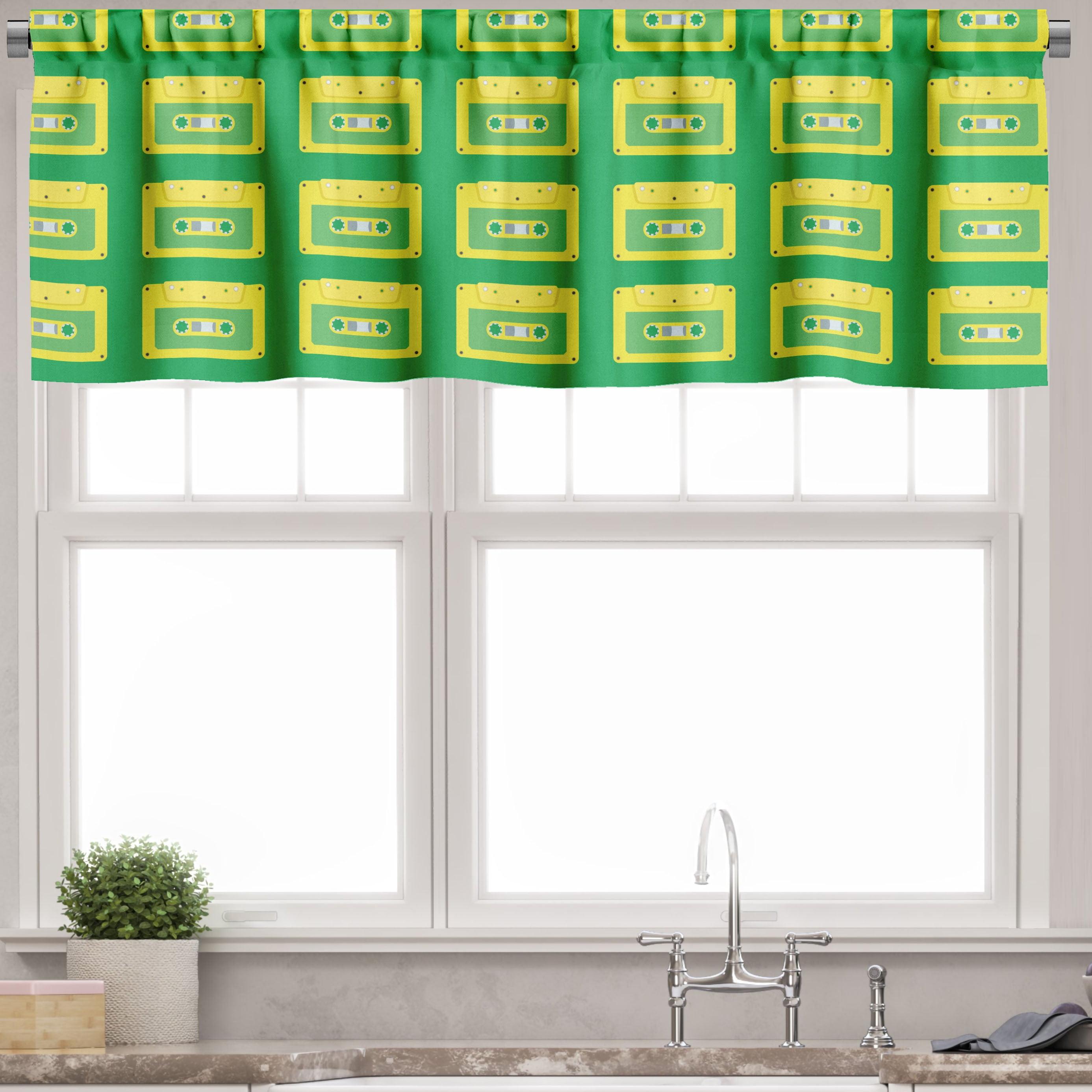 Ambesonne Music Valance Pack of 2 Retro Compact Audio Cassettes Sea Green and Yellow