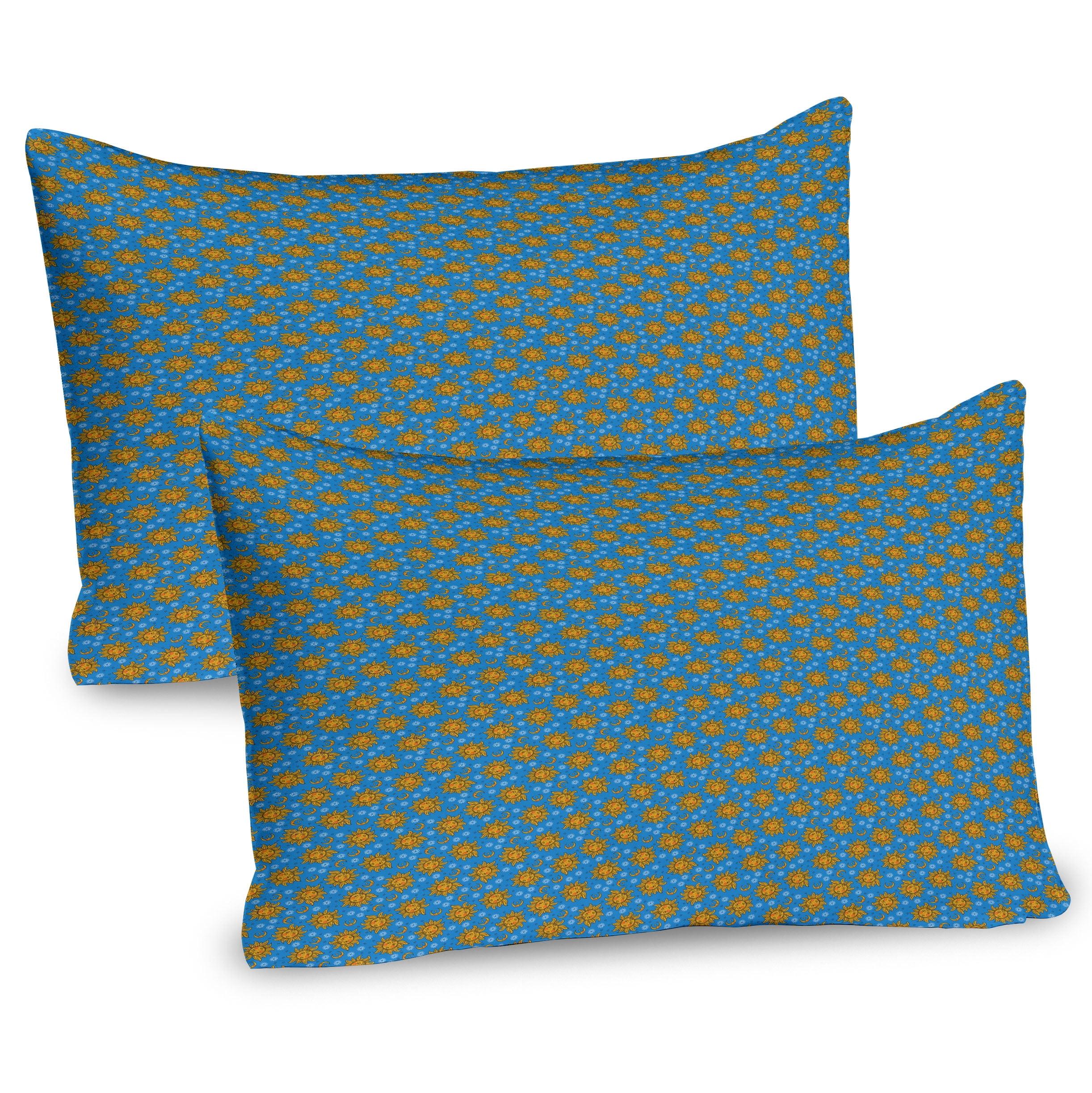 Ambesonne Mystic Pillow Sham 2 Pack Sun and Moon with Face Stars Azure Blue Dark Yellow