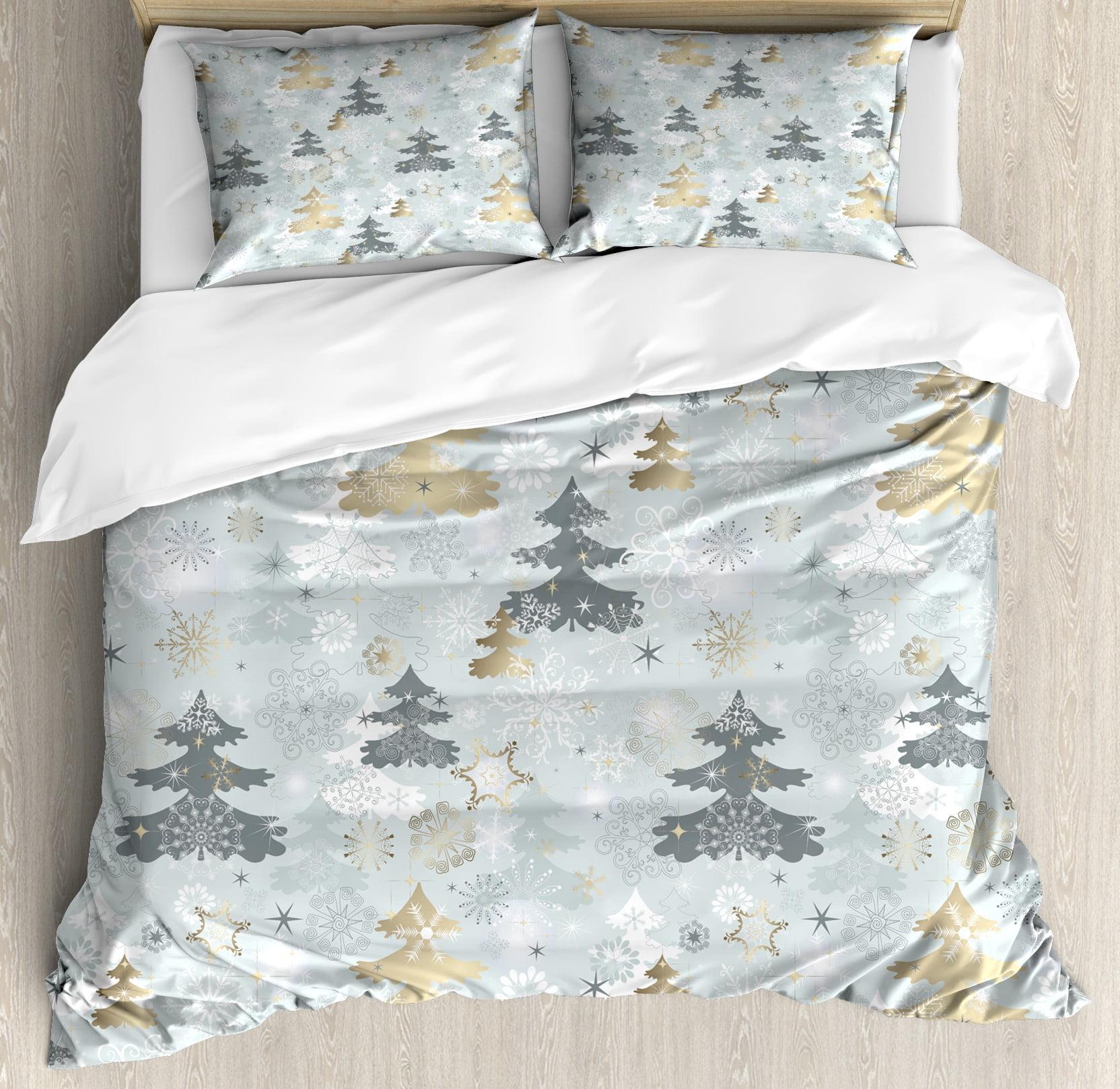 King Pastel Pine Tree and Snowflake Duvet Cover Set