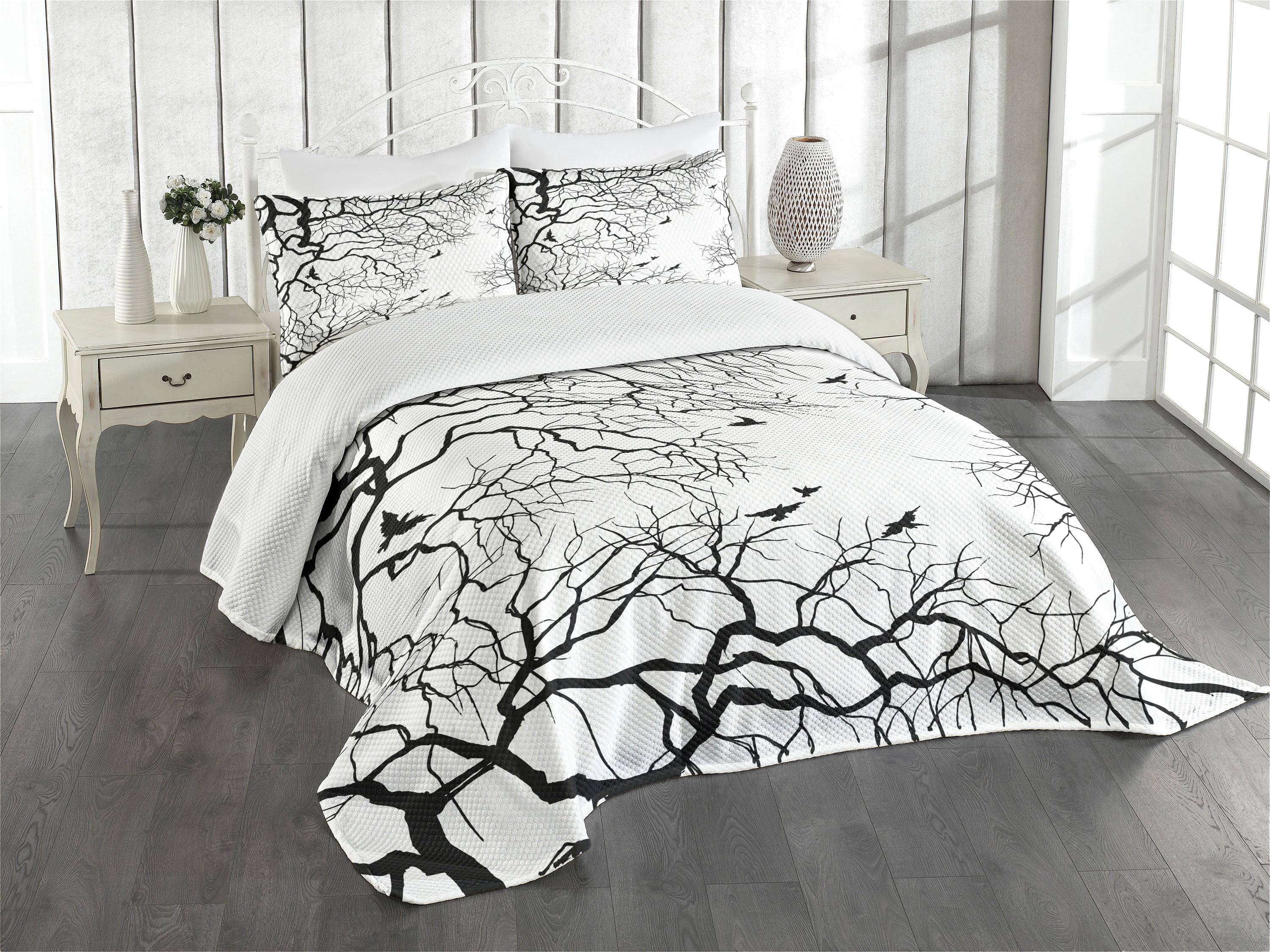Ambesonne Ambesonne Nature Bedspread Set Twiggy Tree Branches Black and White