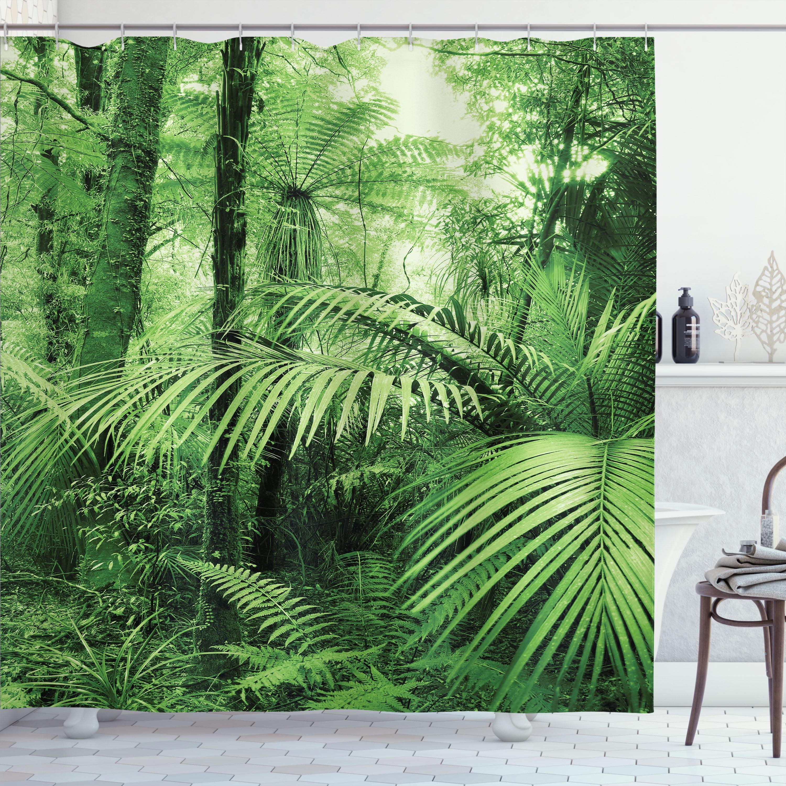 Green Tropical Jungle Fabric Shower Curtain, 69" x 70"