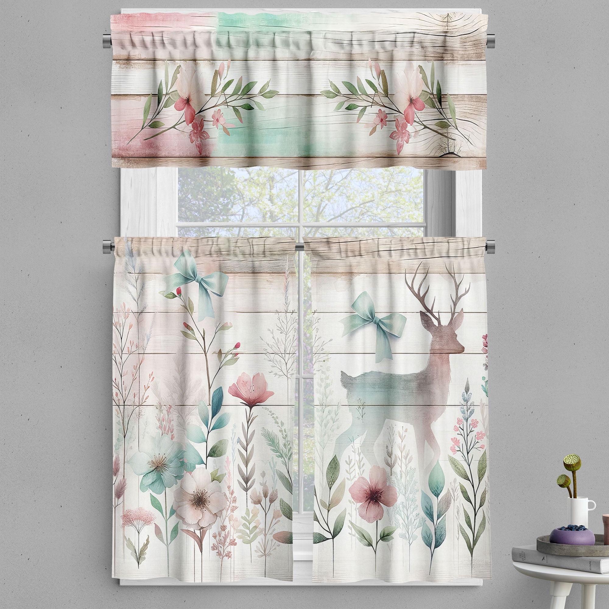 Floral Tailored 55'' W Kitchen Curtain