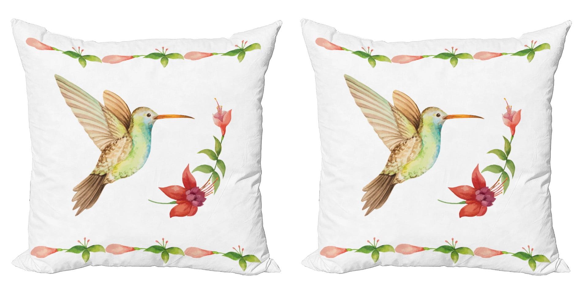 Ambesonne Ambesonne Nature Pillow Sham 2 Pack Hummingbird Art  Red and Green