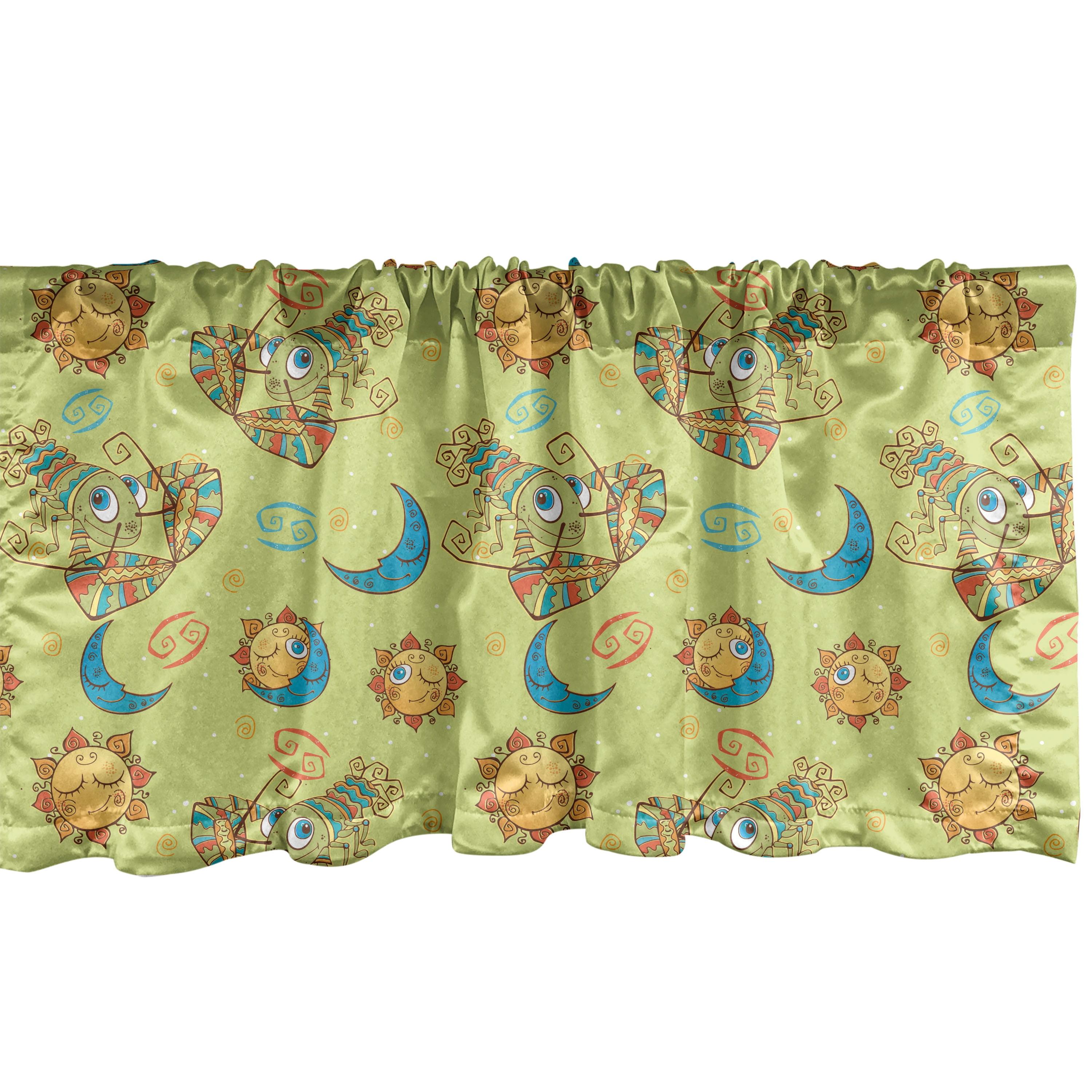 Ambesonne Moon Valance Pack of 2 Grunge Style Moon Phases - Yellow Turquoise Teal