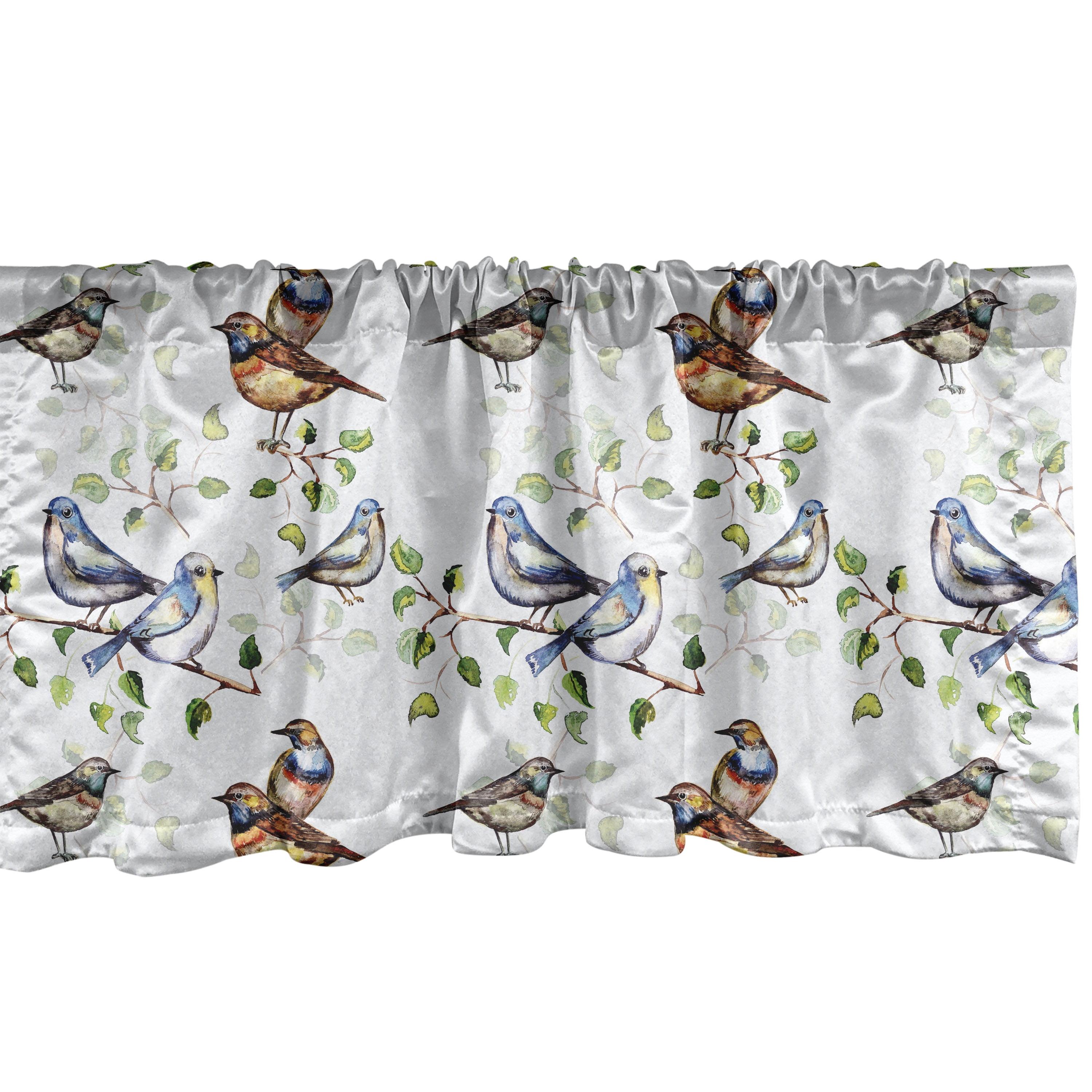 Reseda Green and White Bird Pattern Rod Pocket Valance