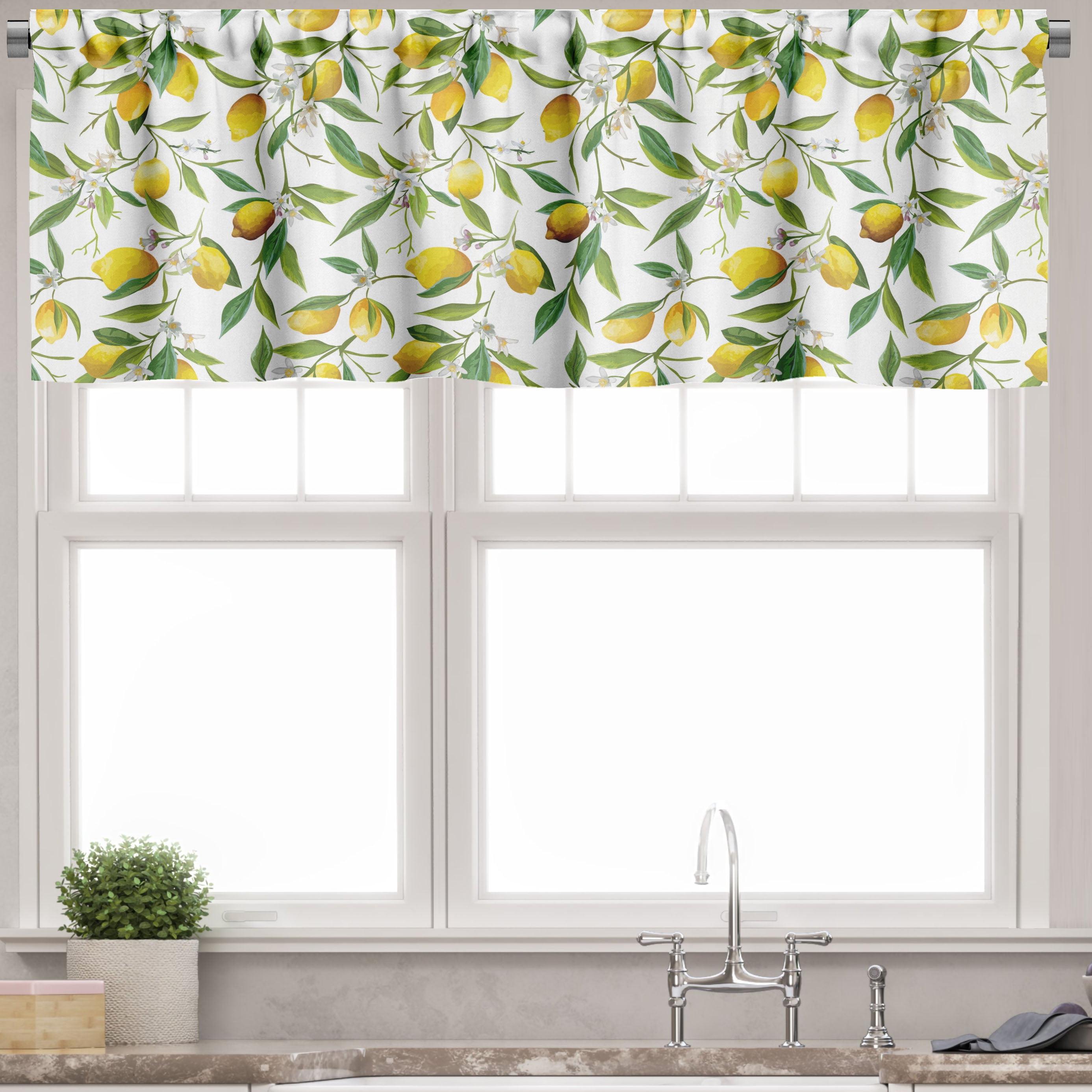 Fern Green Yellow White Lemon Pattern Rod Pocket Valance