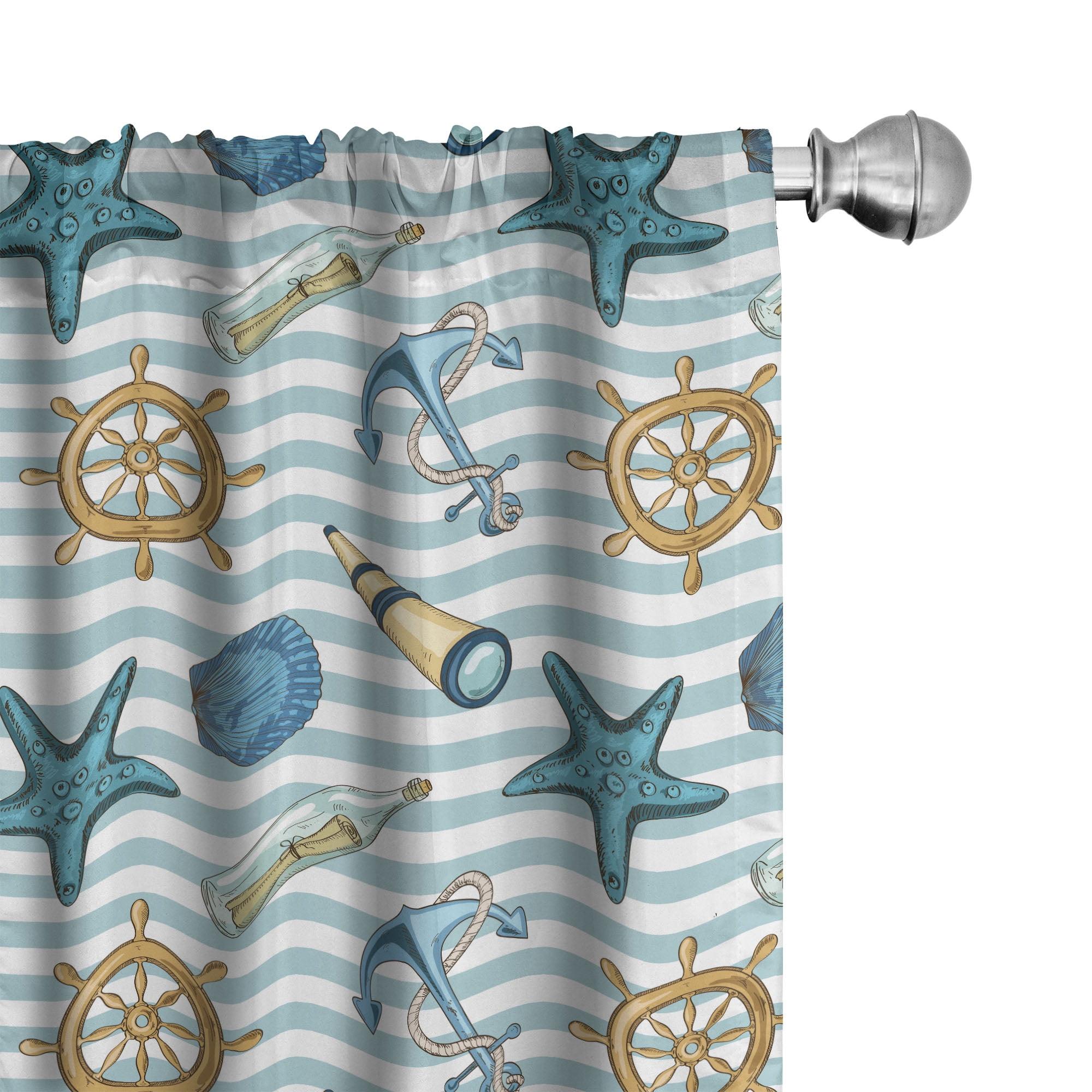 Nautical Striped Semi-Sheer Rod Pocket Curtain Panels (Set of 2)