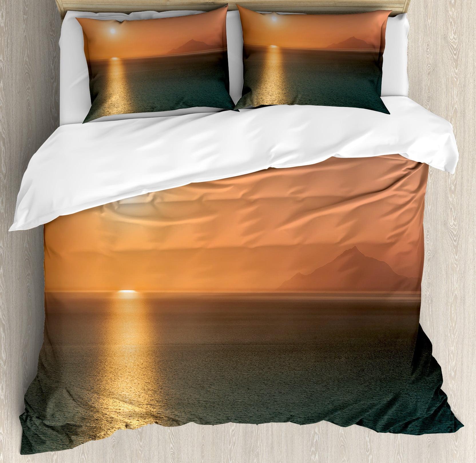 King Size Orange Blue Sunset Ocean Duvet Cover Set