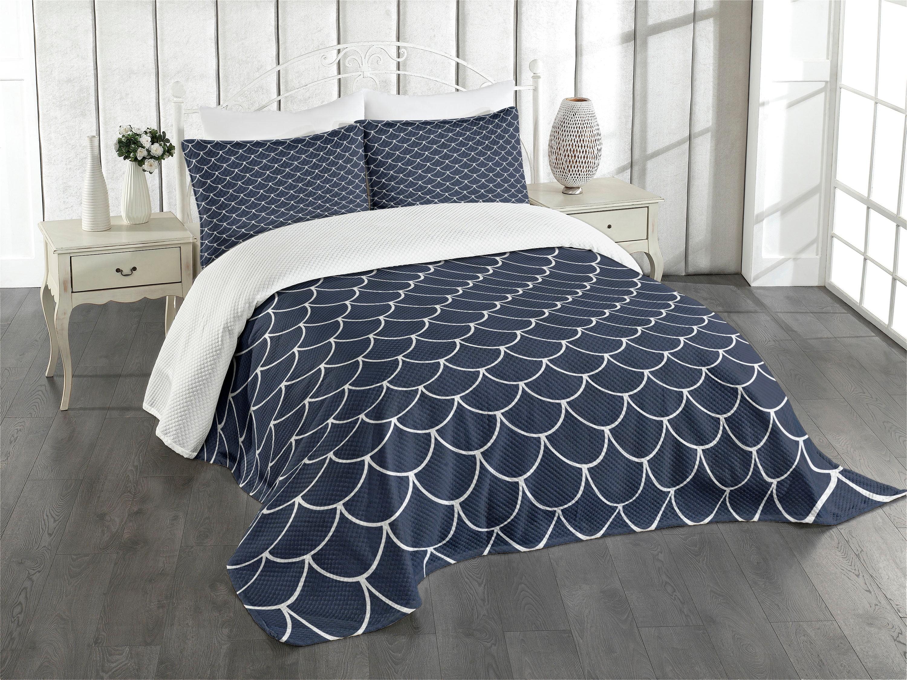 Ambesonne Nautical Bedspread Set Ocean Waves Sea Shell Indigo White