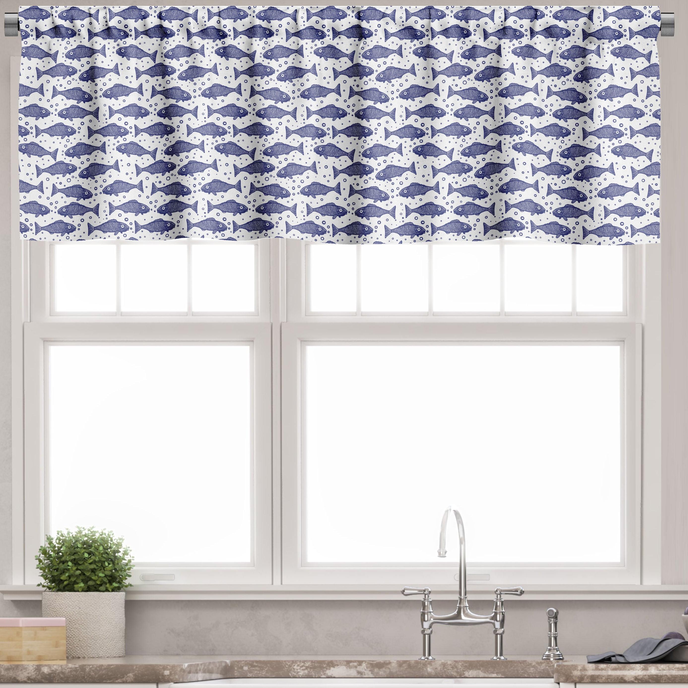 Violet Blue and White Nautical Fish Satin Valance Set