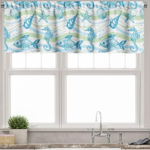 Ambesonne Ambesonne Nautical Valance Pack of 2 Ocean Shell Starfish - Mint Blue