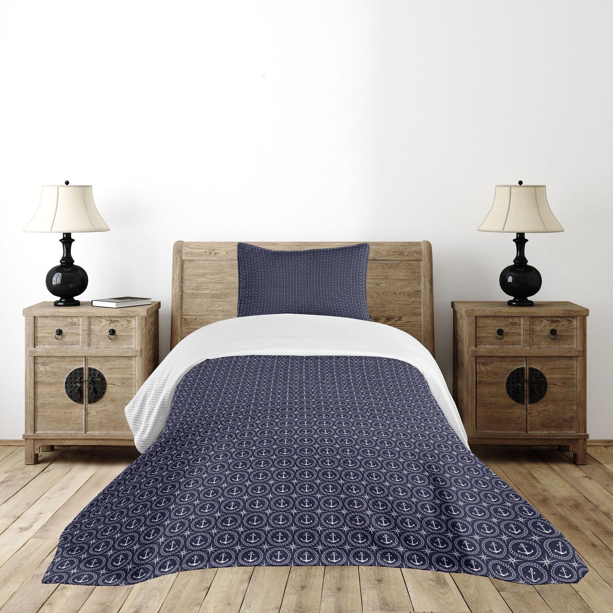 Navy Blue Twin Quilted Bedspread Set with Pillow Sham