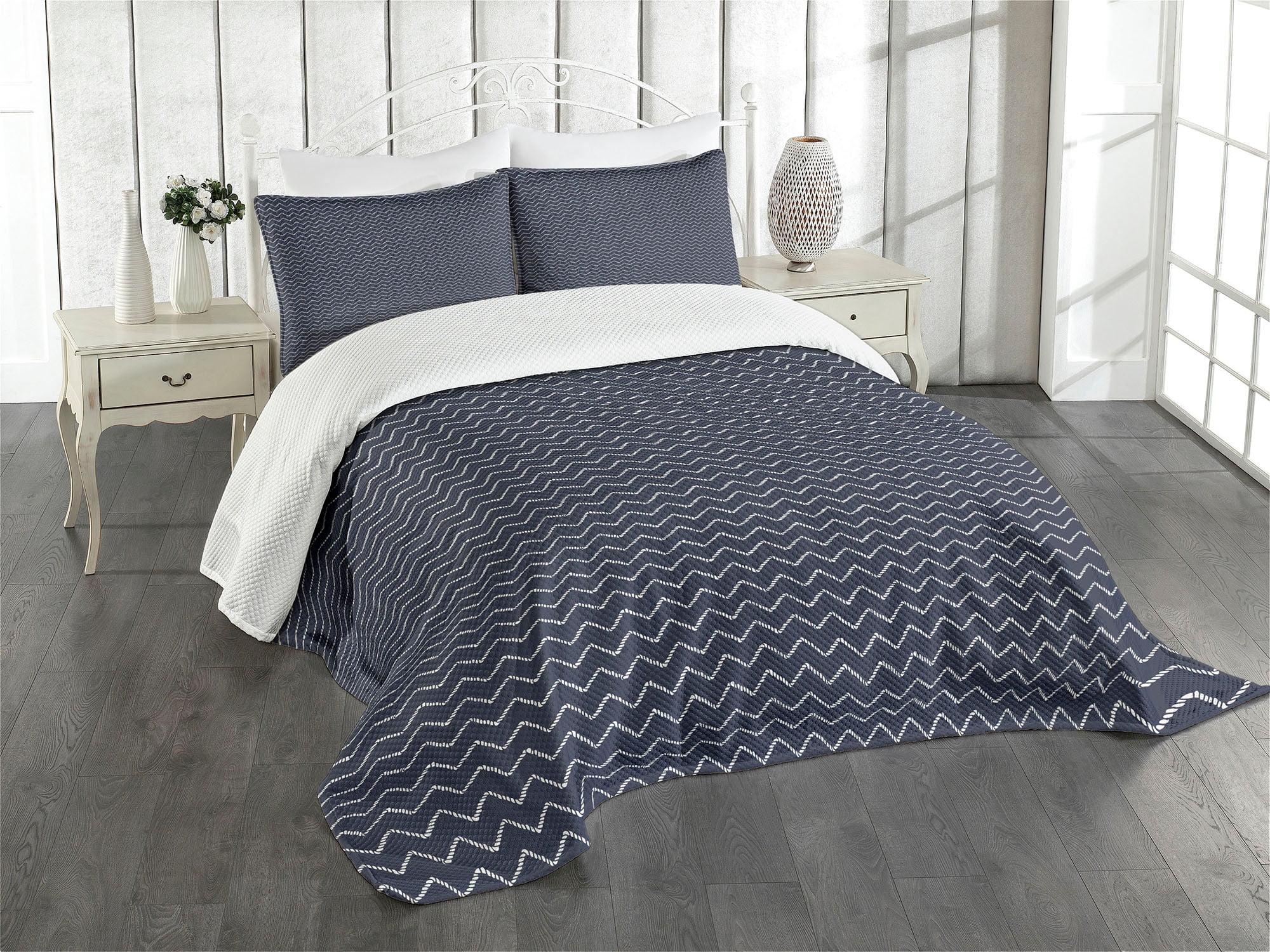 Ambesonne Ambesonne Navy Blue Bedspread Set  Chevron Zigzag Themes  Navy Blue and White